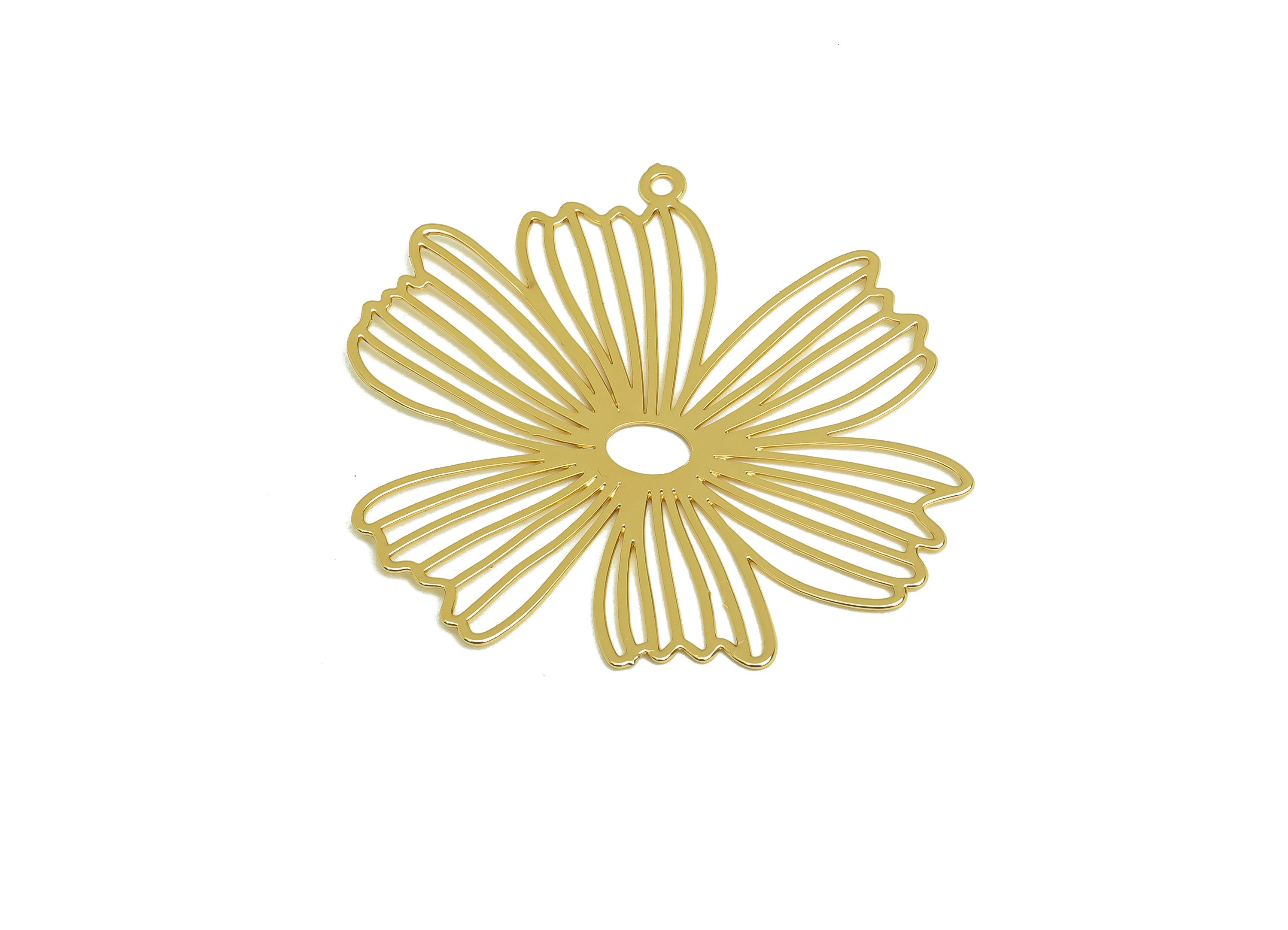 Brass Flower Earring Charms - Raw Brass Botanical Earring Charm - Brass Daisy Pendant - Kc Gold Tone Plating - 35x32x0.45mm - PP10455 - DOMEDBAZAAR