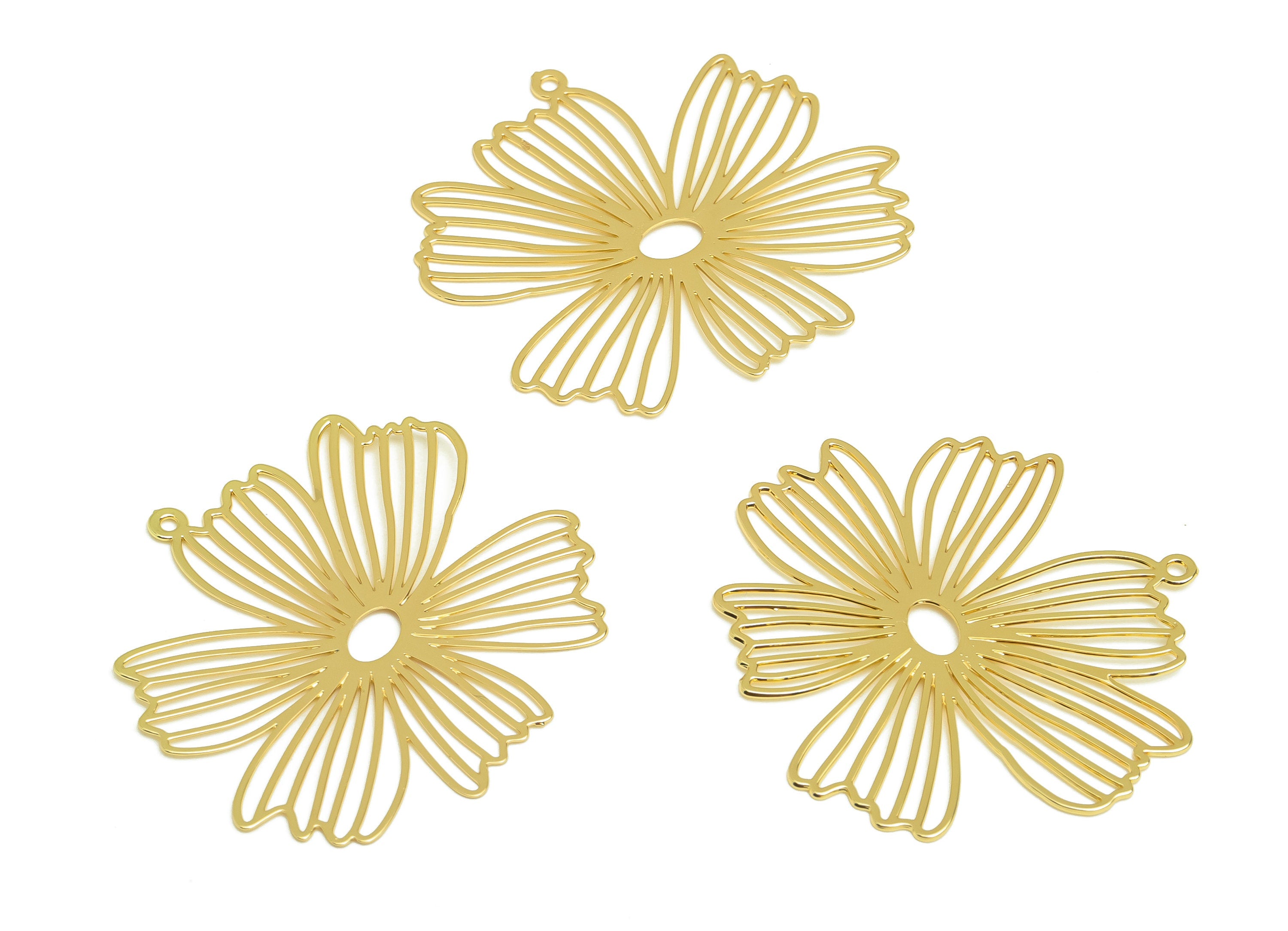 Brass Flower Earring Charms - Raw Brass Botanical Earring Charm - Brass Daisy Pendant - Kc Gold Tone Plating - 35x32x0.45mm - PP10455 - DOMEDBAZAAR