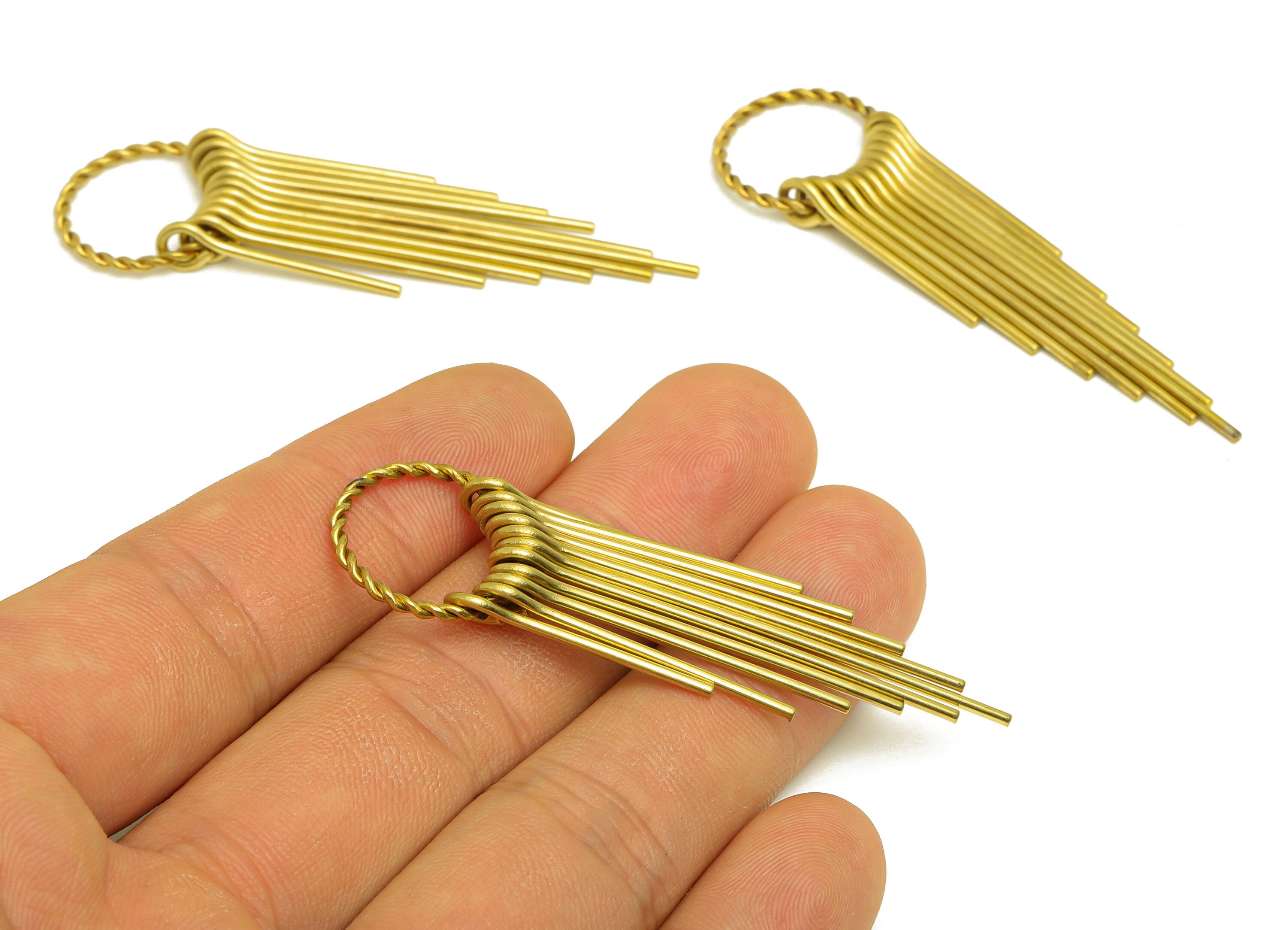 Brass Tassel Earring Charm - Raw Brass Wire Earring Charm - Brass Textured Tassel Earring Charm - Brass Dangle Charm - 63.5x18x1mm - PP10485 - DOMEDBAZAAR