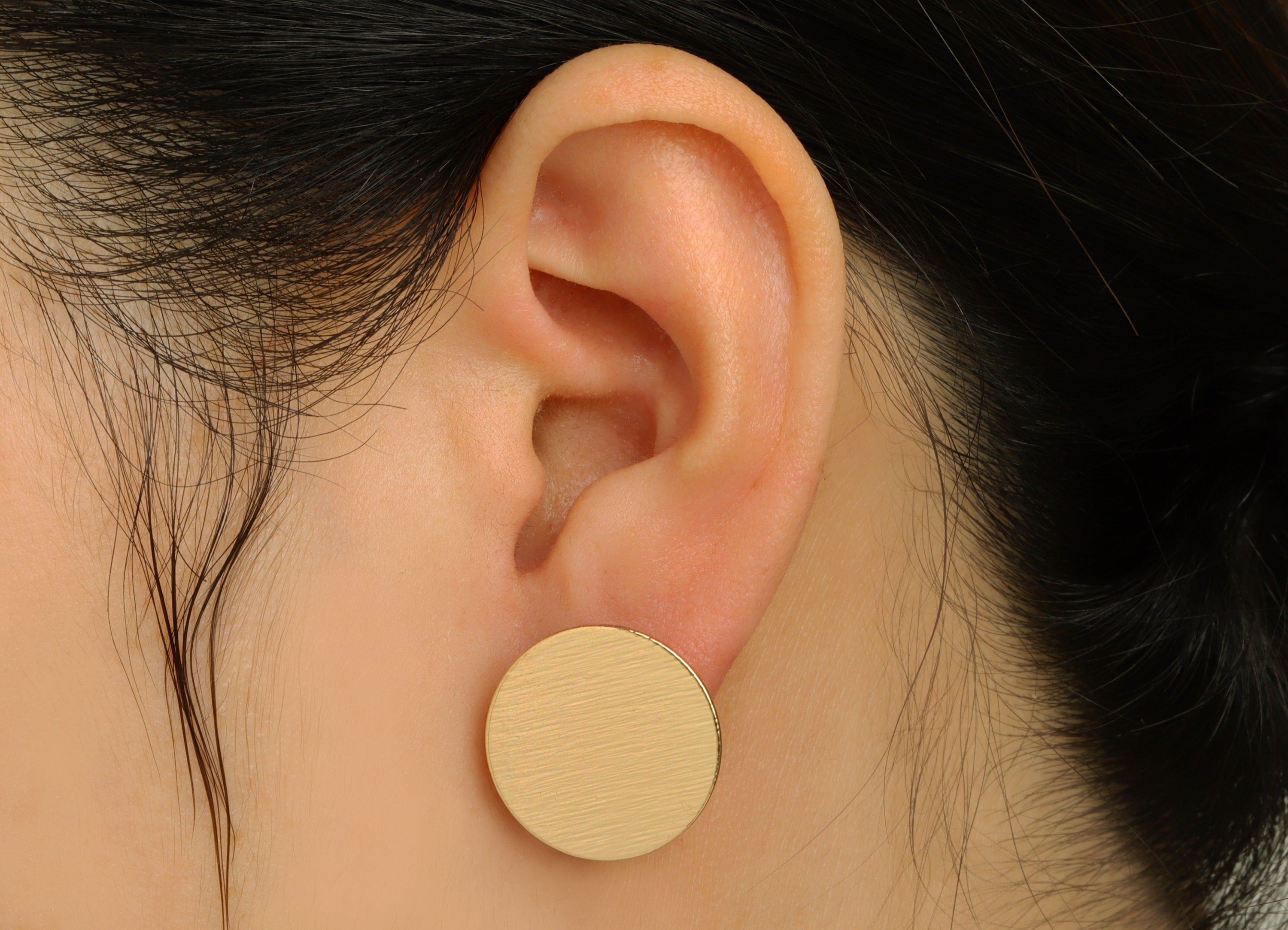 Brass Round Earring Stud - Raw Brass Textured Circle Earring Post - Brass Circle Post With Loop - Kc Gold Tone Plating - 20x20x1mm - PP10443 - DOMEDBAZAAR