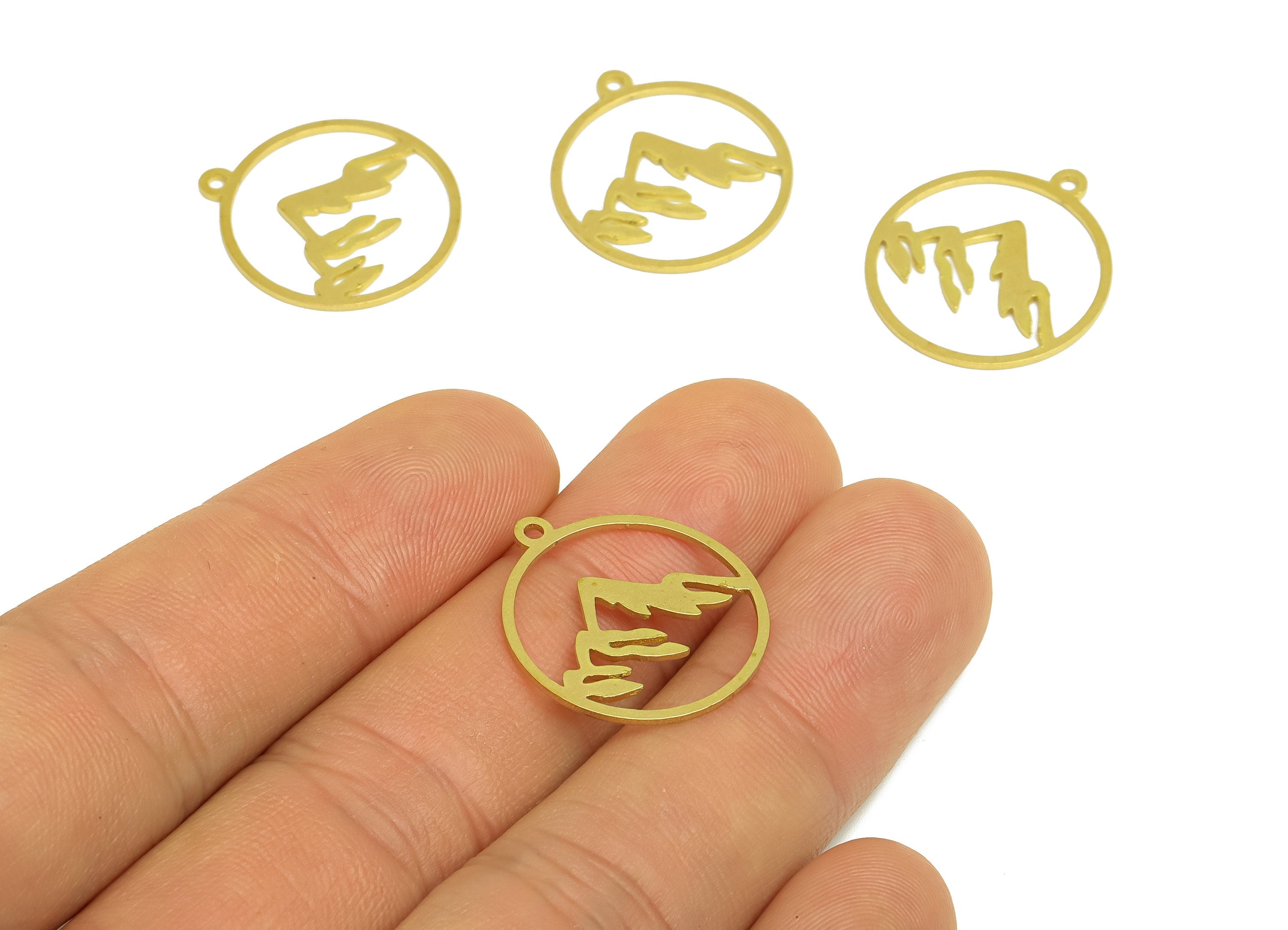 Brass Round Mountains Earring Charms - Raw Brass Circle Hills Mountains Pendant - Earring Finding - Jewelry Supplies - 22x20x0.8mm - PP10453 - DOMEDBAZAAR