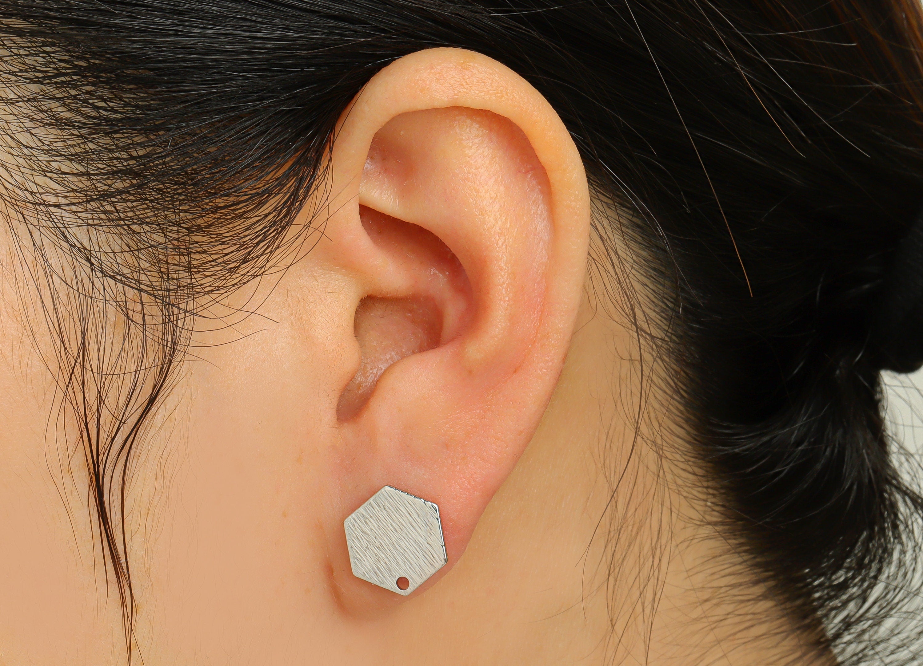 Brass Hexagon Earring Post - Brass Hexagon Earring Stud - 316 Stainless Steel Stud - 18K Real White Gold Plated - 13.6x12.8x1.1mm - RGP5181S - DOMEDBAZAAR