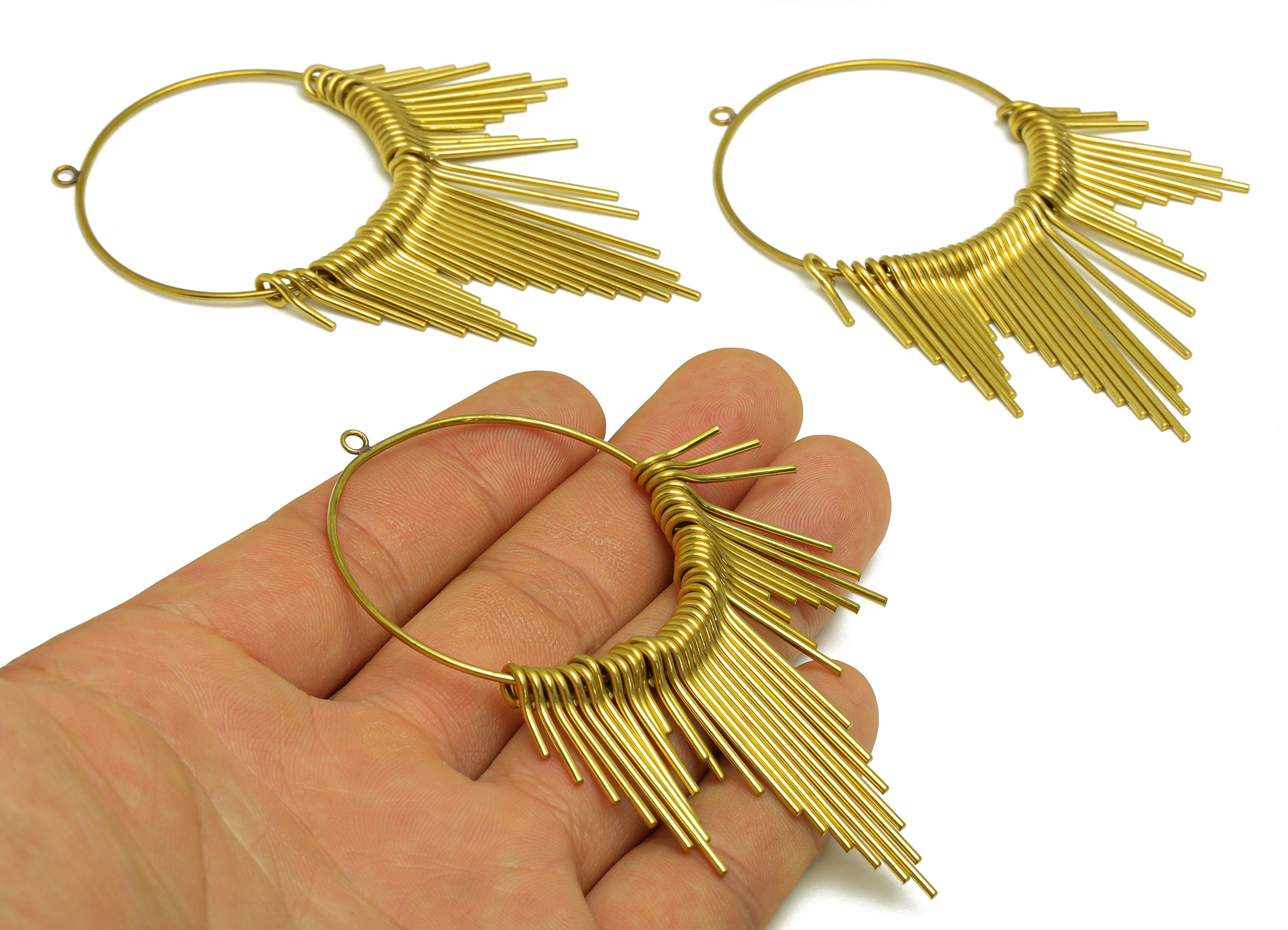Brass Round Tassel Earring Charm - Raw Brass Wire Large Hoop Earring Charm - Huge Hoop Earring - Brass Dangle Charm - 89x44x1mm - PP10486 - DOMEDBAZAAR