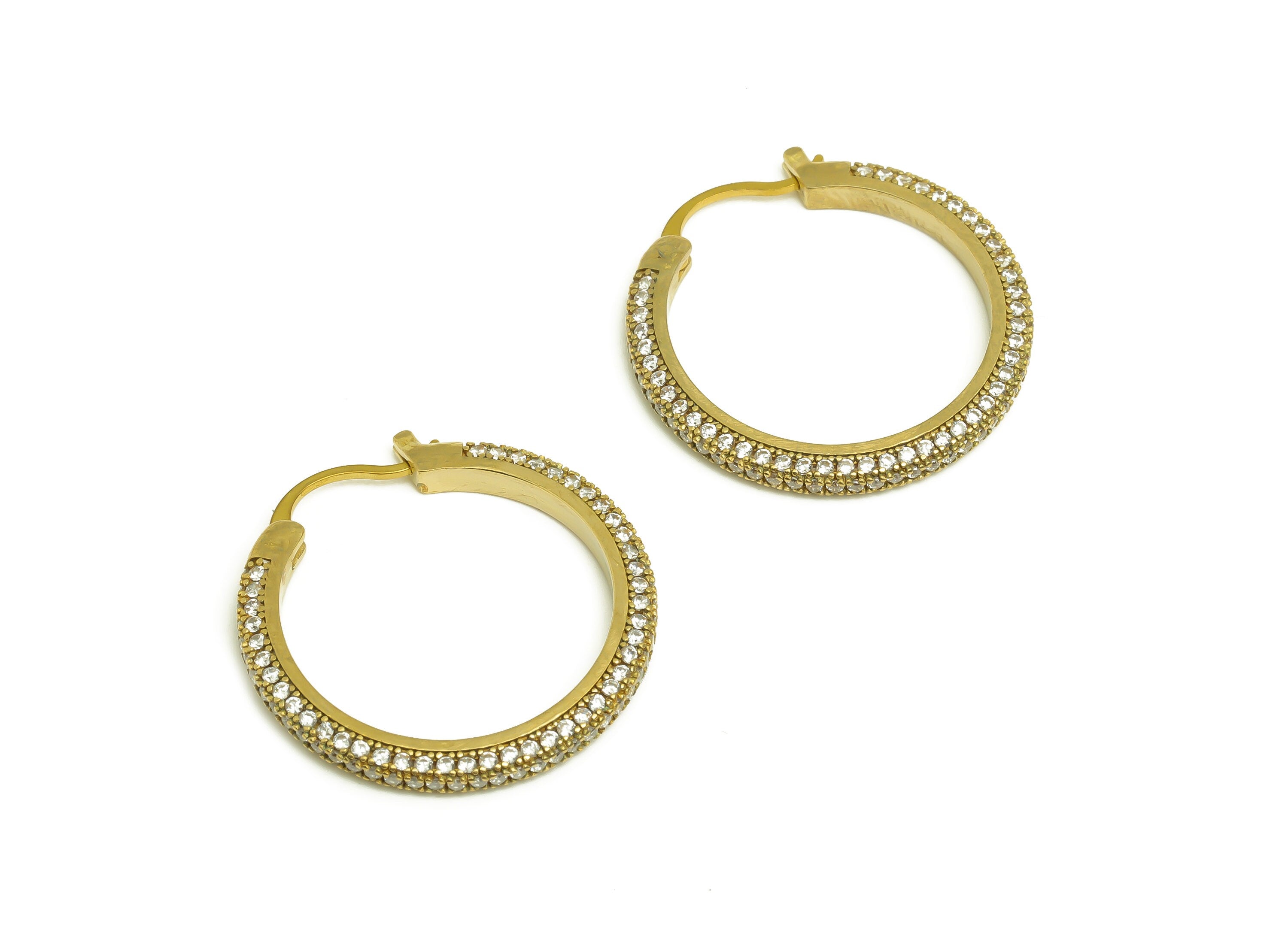 28mm Brass CZ Hoop Earring - Brass Hinged Back Earring - Brass Round Cubic Zircon Earring - CZ Hinged Back Earring - 28x28x2mm - PP10352-28 - DOMEDBAZAAR