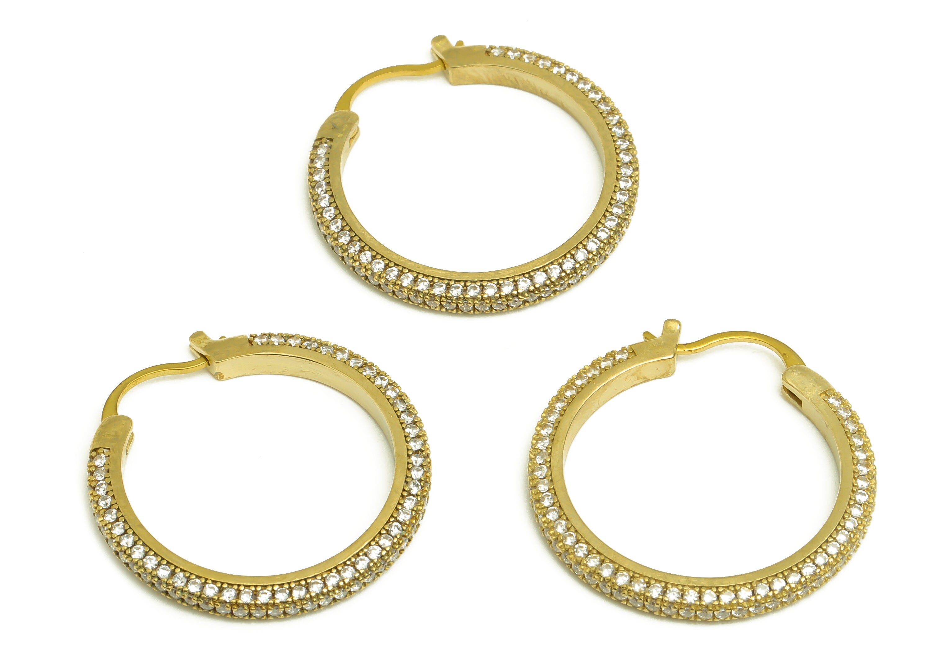 28mm Brass CZ Hoop Earring - Brass Hinged Back Earring - Brass Round Cubic Zircon Earring - CZ Hinged Back Earring - 28x28x2mm - PP10352-28 - DOMEDBAZAAR