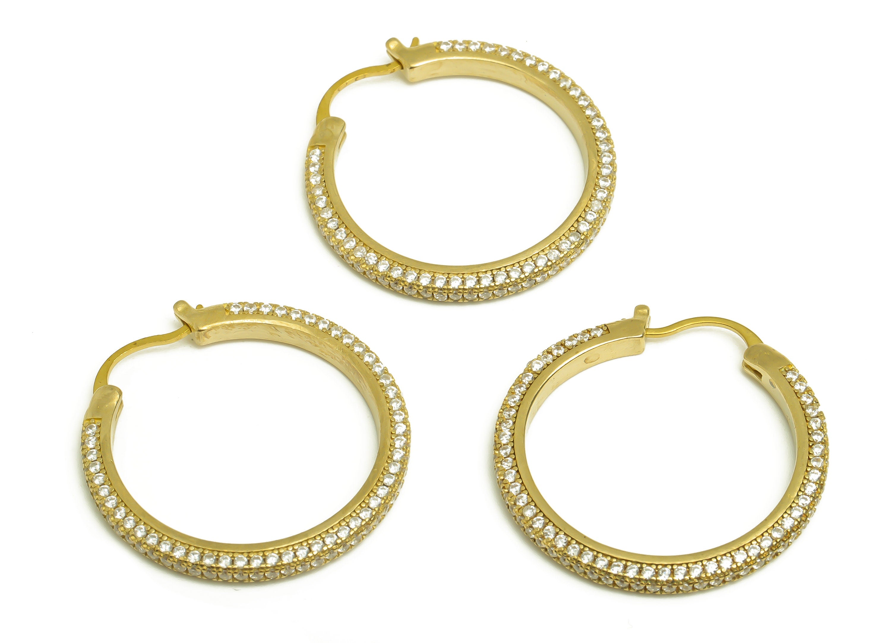 30mm Brass CZ Hoop Earring - Brass Hinged Back Earring - Brass Round Cubic Zircon Earring - CZ Hinged Back Earring - 30x30x2mm - PP10352-30 - DOMEDBAZAAR