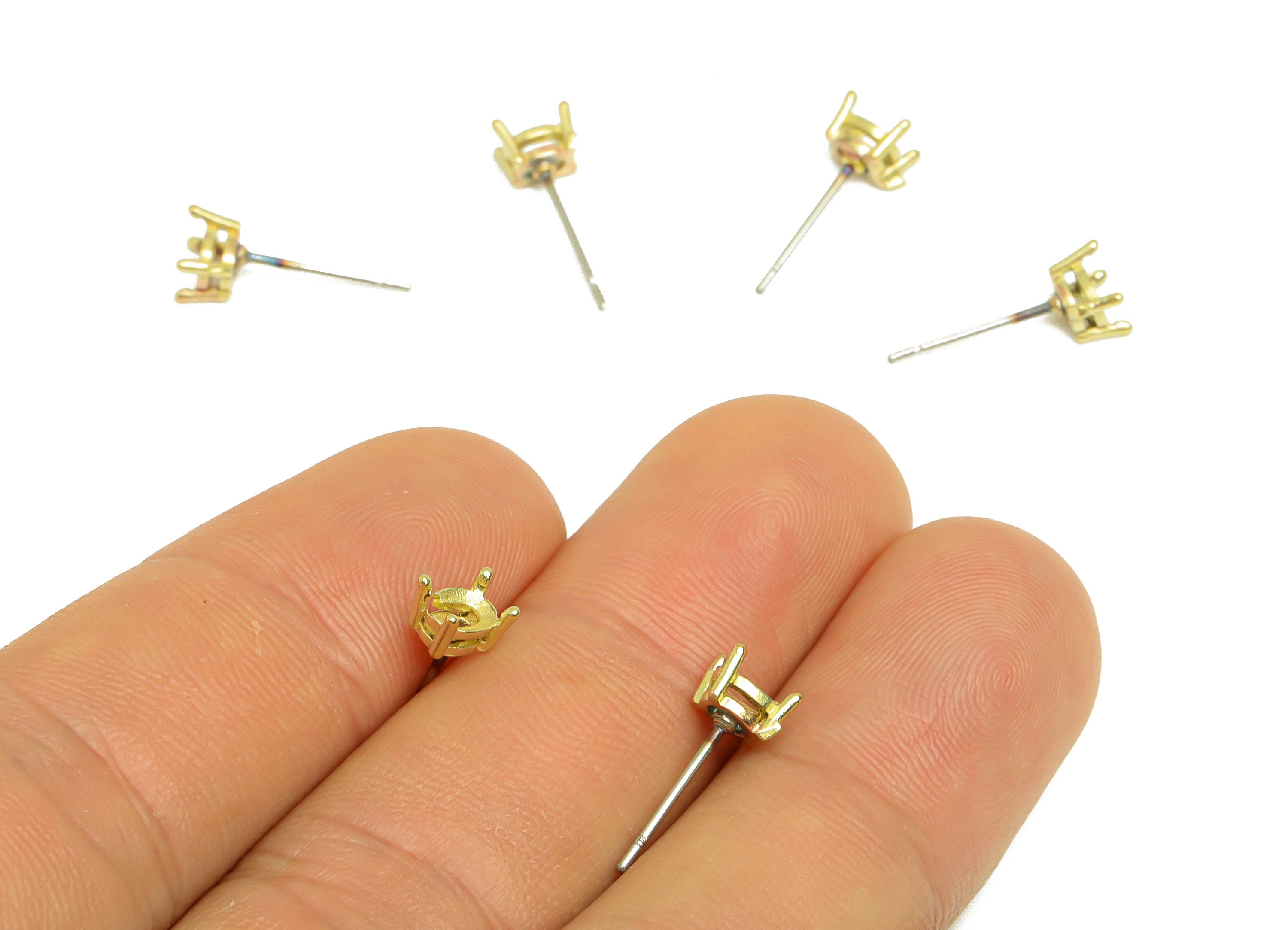 Cz Setting Earring Post - Raw Brass Zircon Earring Post For Diamond - Brass CZ Pearl Setting Dangle Earring - DIY - 15.3x5.4x3.6mm - PP10340 - DOMEDBAZAAR