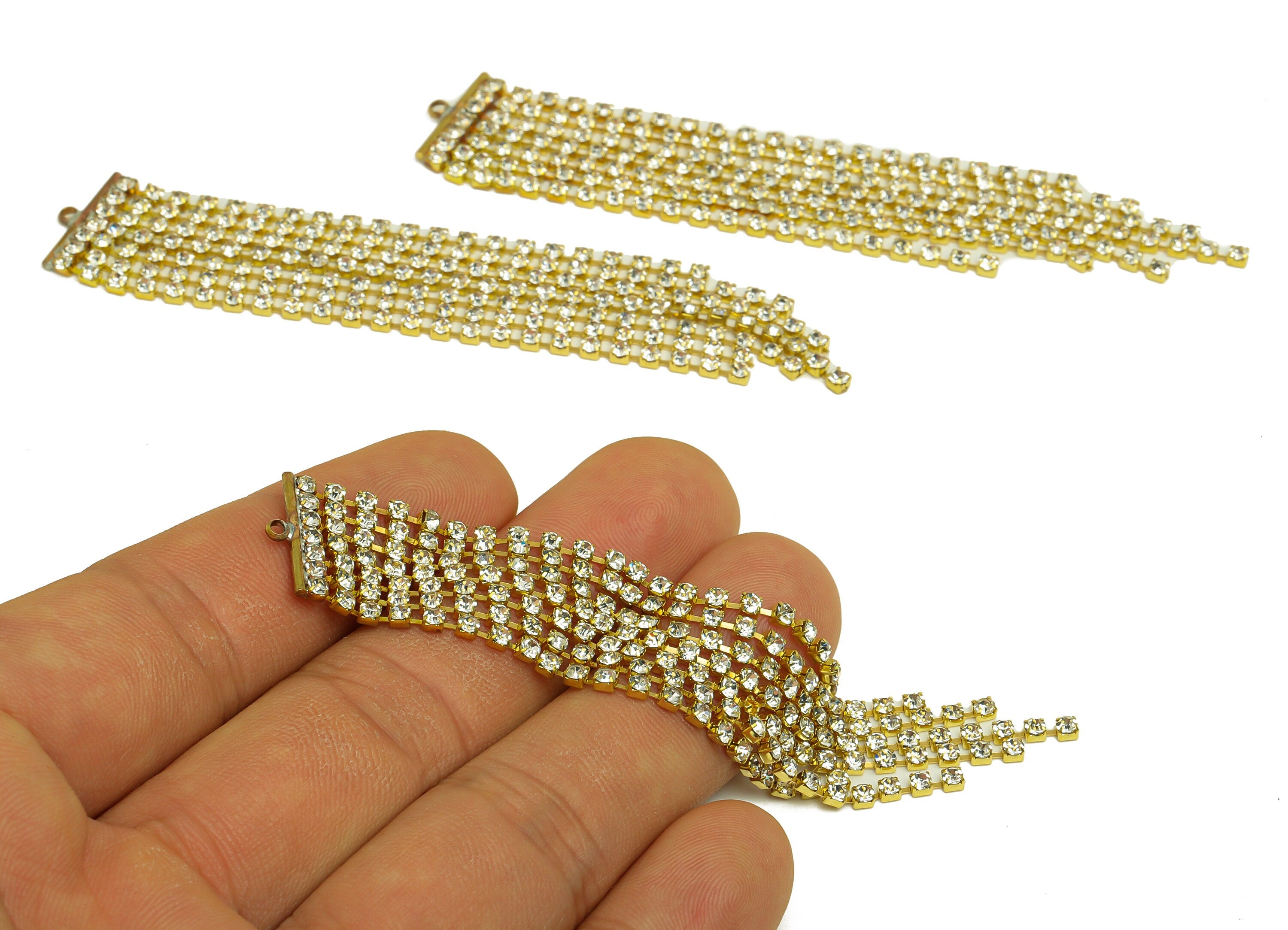 Brass CZ Tassel Earring Charm - Raw Brass Zircon Wire Earring Charm - Brass Cubic Zircon Earring - Brass Dangle Charm - 88x15x2mm - PP10487 - DOMEDBAZAAR
