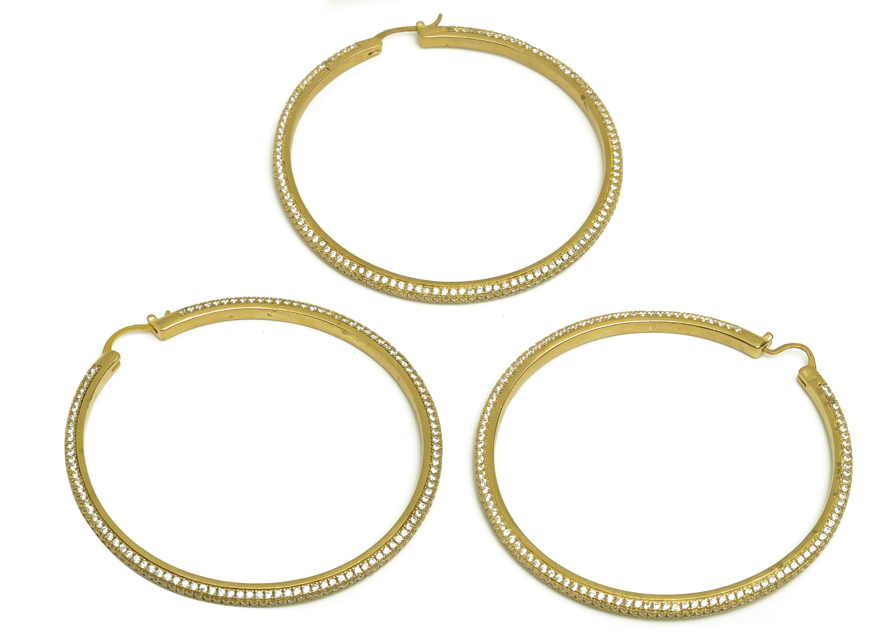 60mm Brass CZ Hoop Earring - Brass Large Hinged Back Earring - Brass Cubic Zircon Earring - CZ Hinged Back Earring - 60x60x3mm - PP10352-60 - DOMEDBAZAAR