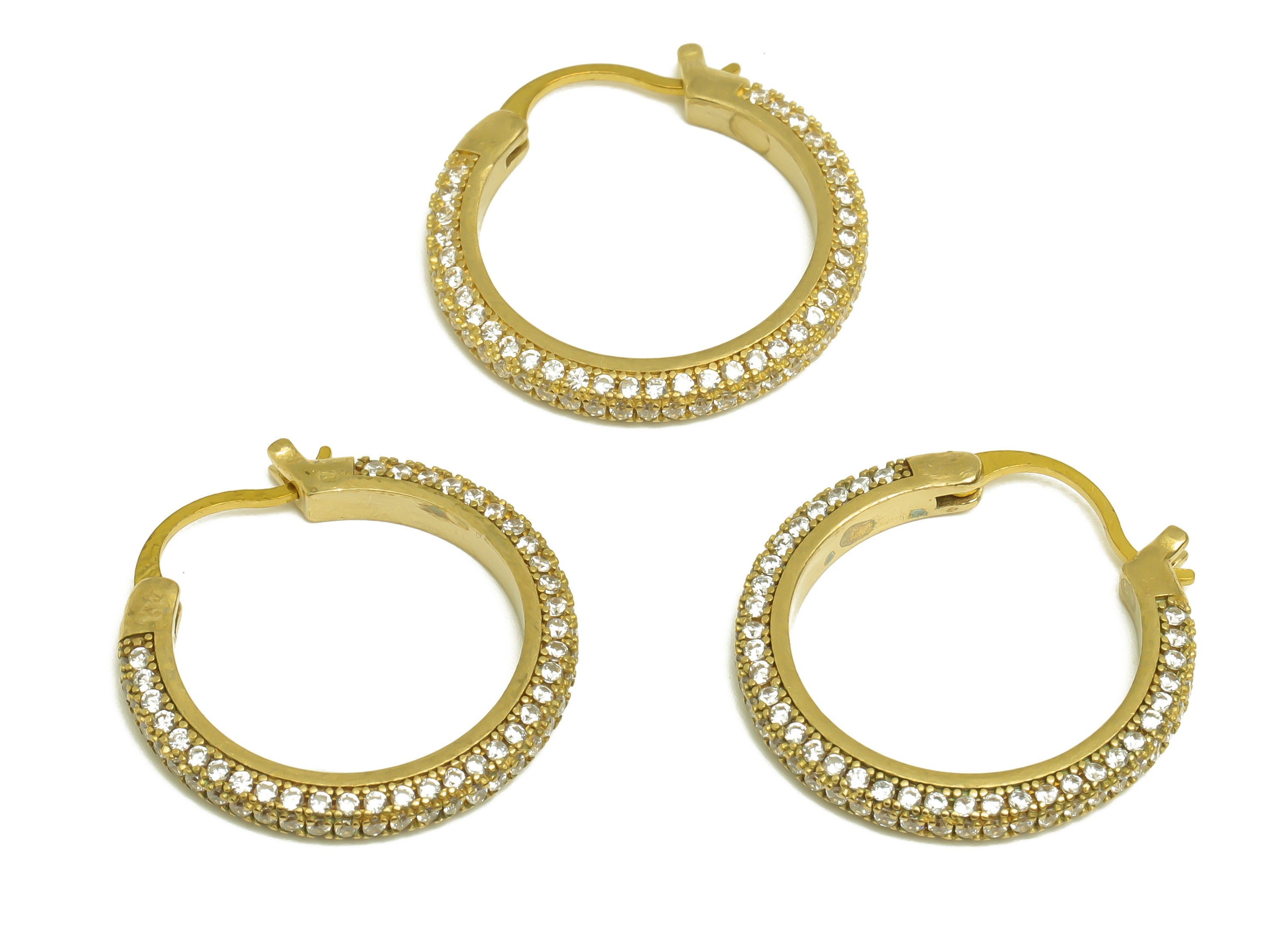 24mm Brass CZ Hoop Earring - Brass Hinged Back Earring - Brass Round Cubic Zircon Earring - CZ Hinged Back Earring - 24x24x2mm - PP10352-24 - DOMEDBAZAAR