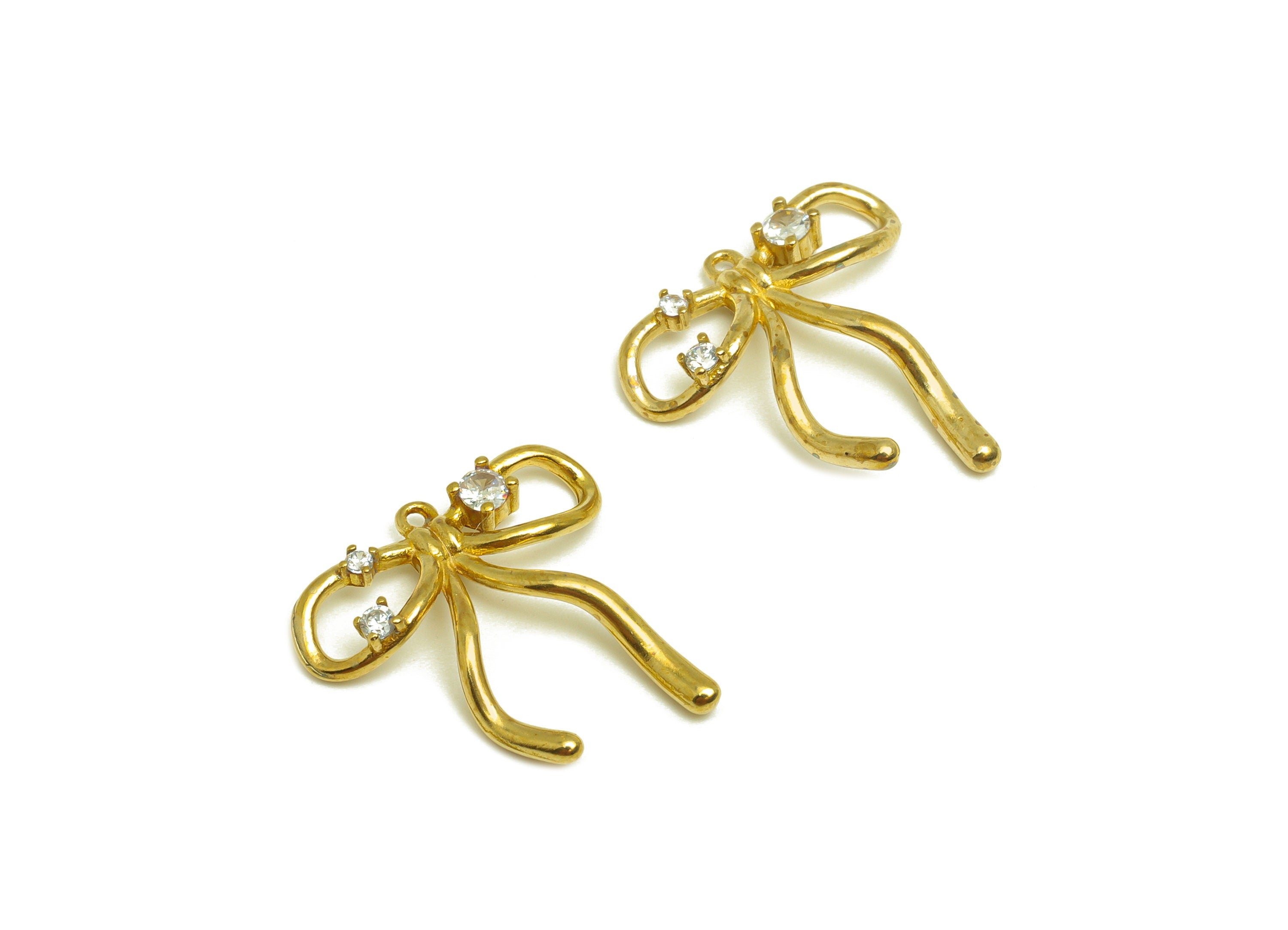 Brass CZ Bow Tie Earring Charm - Raw Brass Zircon Bow Tie Earring Charm - Brass Cubic Zircon Pendant - Brass Zircon Charm -19x18x1mm-PP10468 - DOMEDBAZAAR