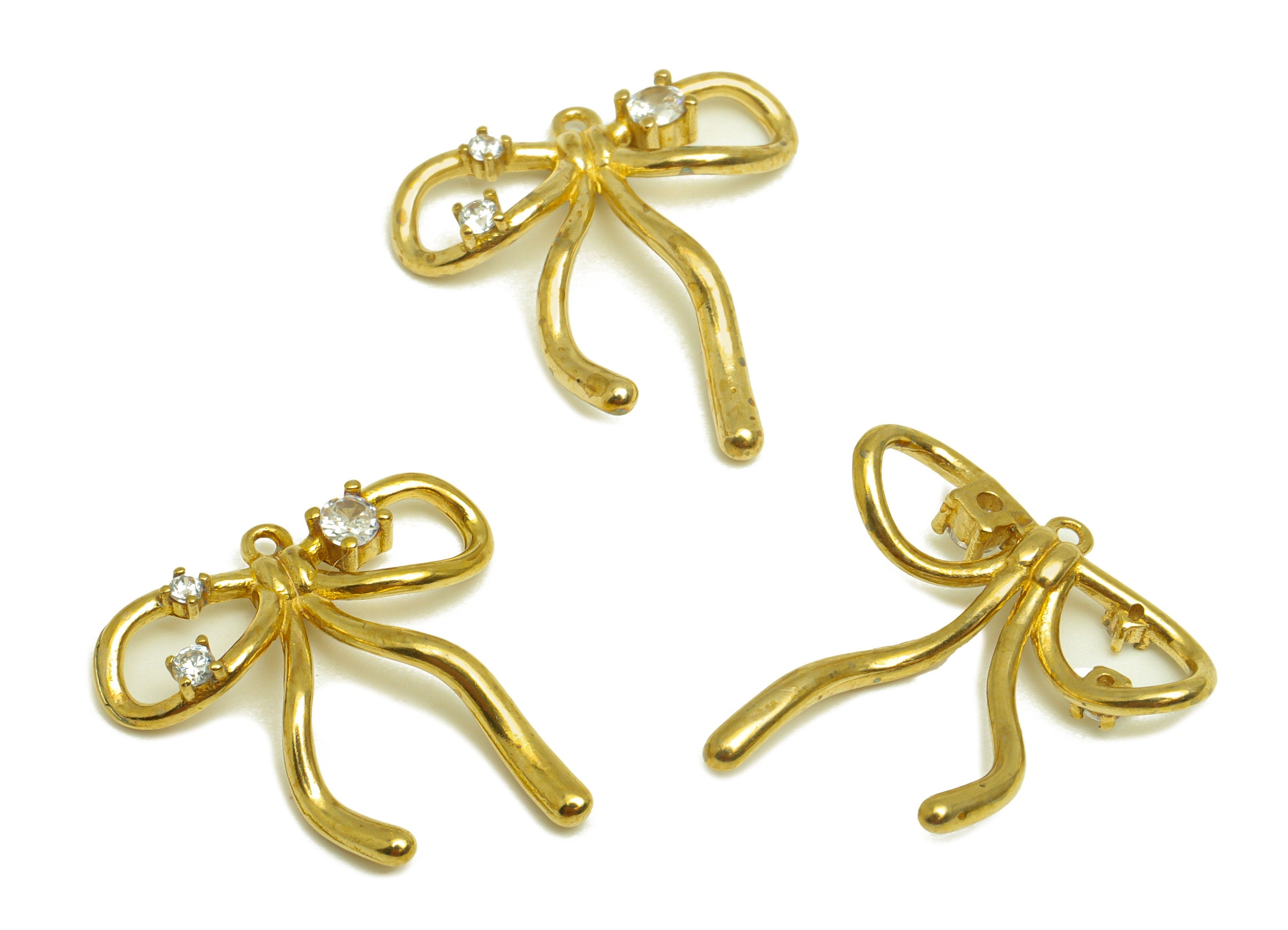 Brass CZ Bow Tie Earring Charm - Raw Brass Zircon Bow Tie Earring Charm - Brass Cubic Zircon Pendant - Brass Zircon Charm -19x18x1mm-PP10468 - DOMEDBAZAAR