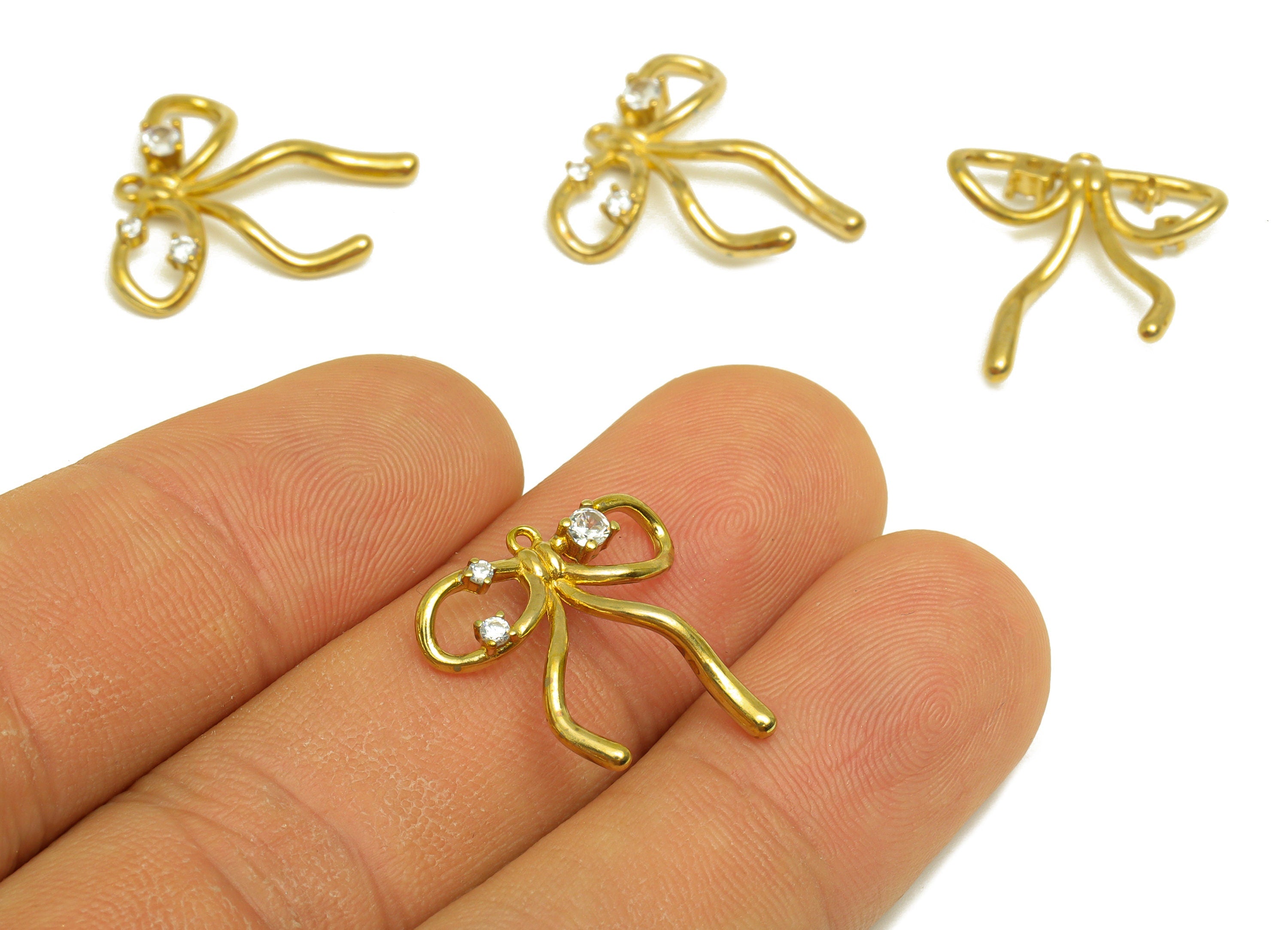 Brass CZ Bow Tie Earring Charm - Raw Brass Zircon Bow Tie Earring Charm - Brass Cubic Zircon Pendant - Brass Zircon Charm -19x18x1mm-PP10468 - DOMEDBAZAAR