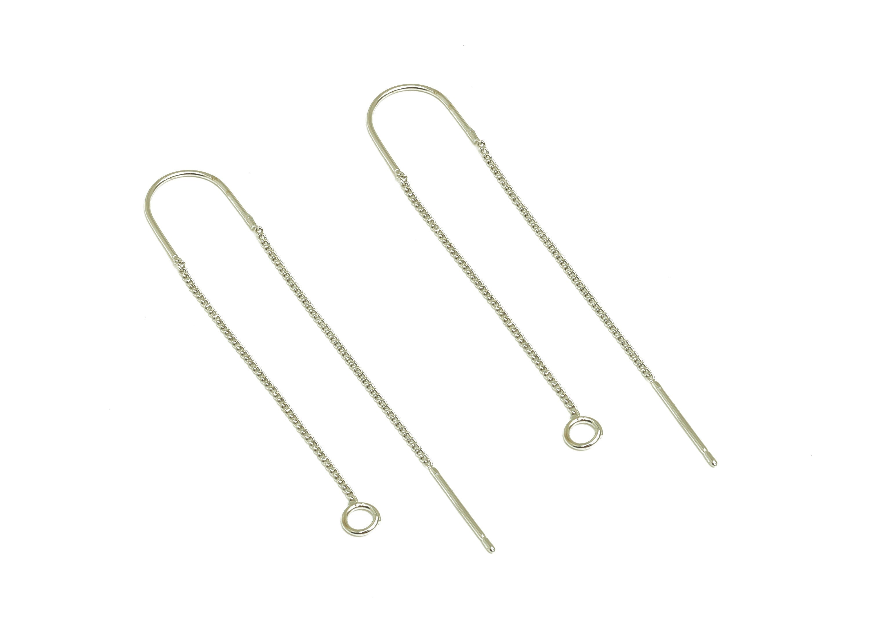 Brass Chain Earring Stud - White Chain Tassel Earring Wire - 18K Real White Gold Plated Brass - Jewelry Making DIY - 60x9x0.7mm - RGP2637S - DOMEDBAZAAR