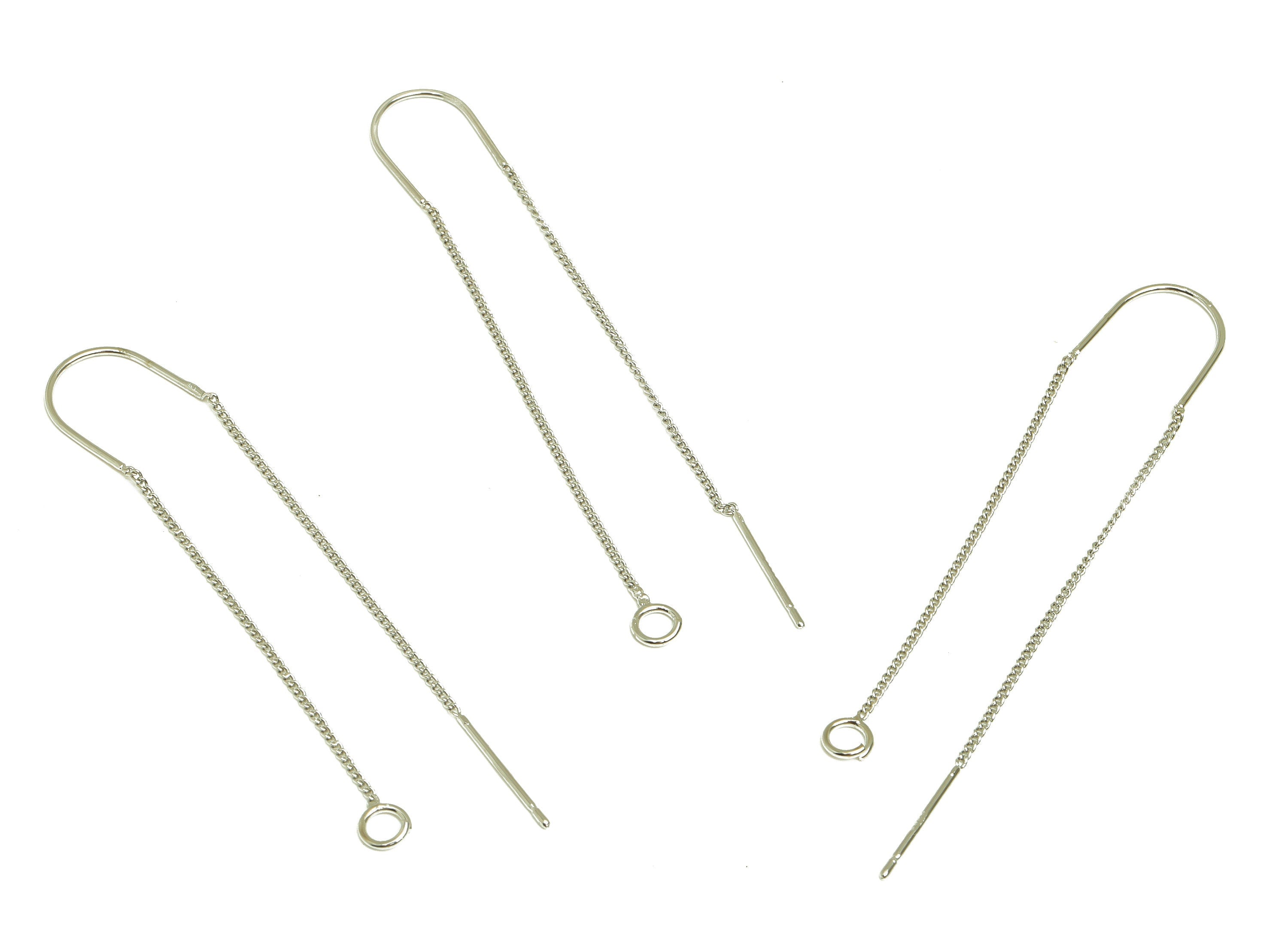 Brass Chain Earring Stud - White Chain Tassel Earring Wire - 18K Real White Gold Plated Brass - Jewelry Making DIY - 60x9x0.7mm - RGP2637S - DOMEDBAZAAR