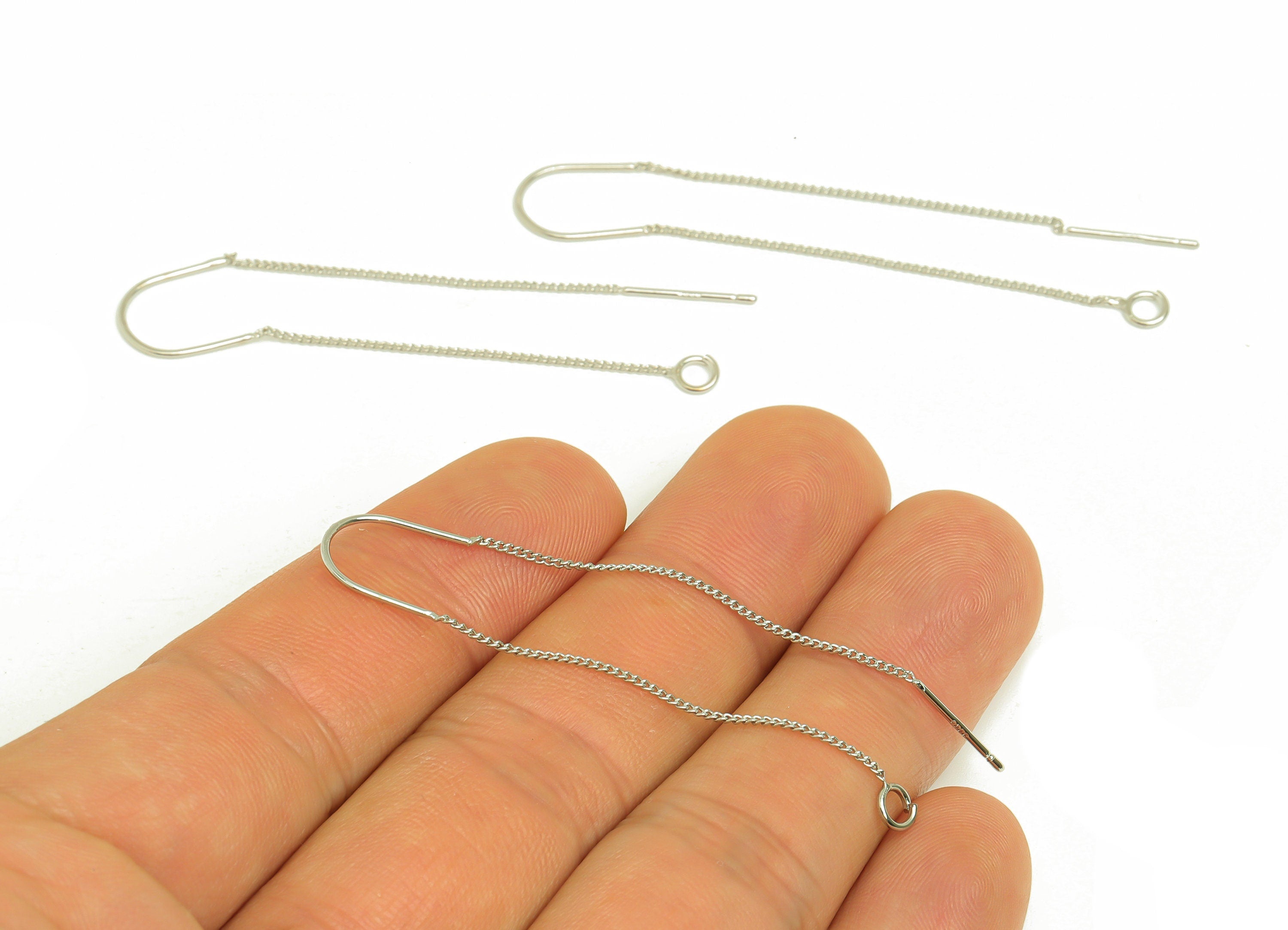 Brass Chain Earring Stud - White Chain Tassel Earring Wire - 18K Real White Gold Plated Brass - Jewelry Making DIY - 60x9x0.7mm - RGP2637S - DOMEDBAZAAR