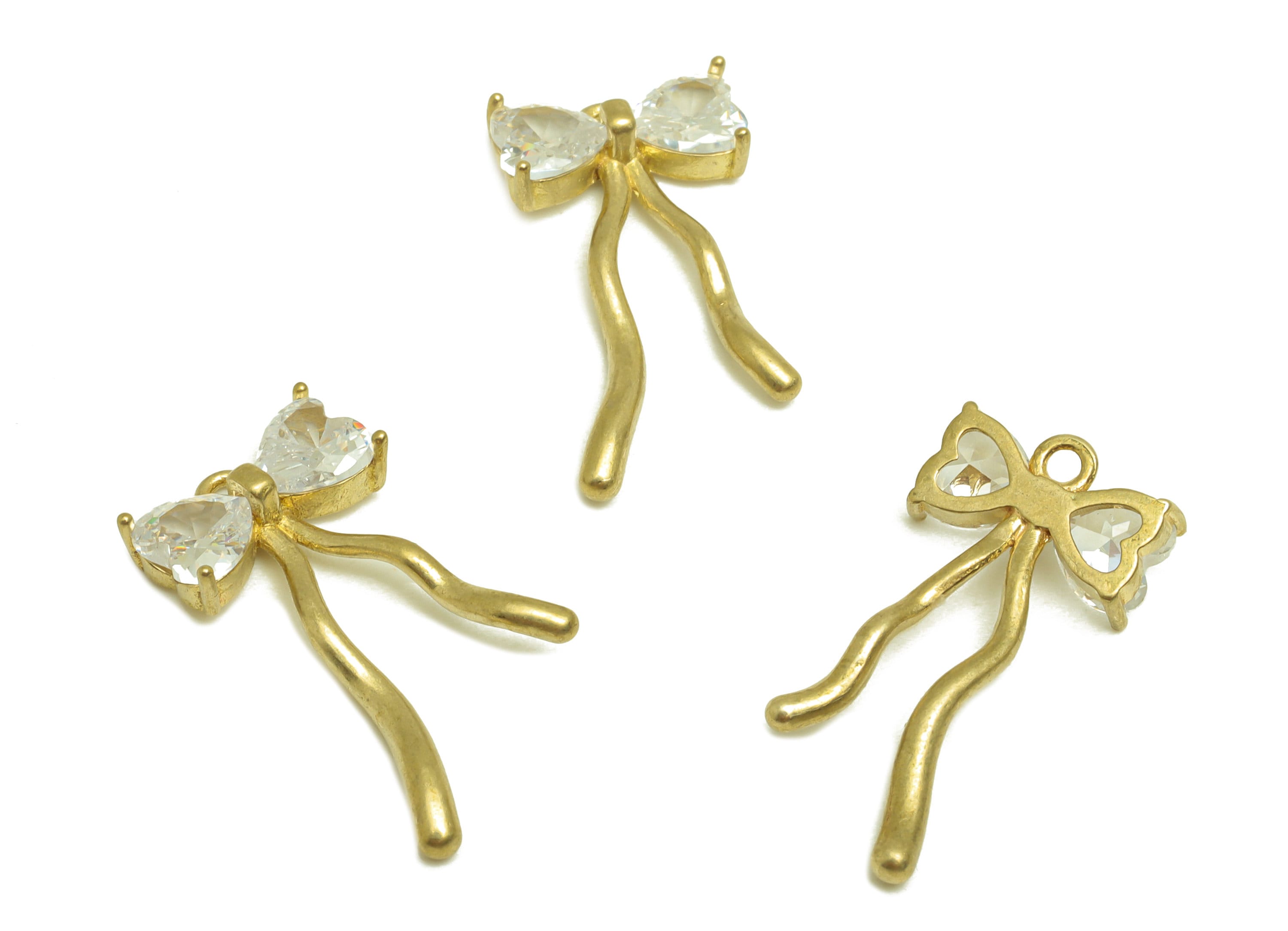 Brass CZ Bow Tie Earring Charm - Raw Brass Zircon Heart Earring Charm - Cubic Zircon Heart Pendant - Brass Zircon Charm - 21x11x3mm -PP10470 - DOMEDBAZAAR