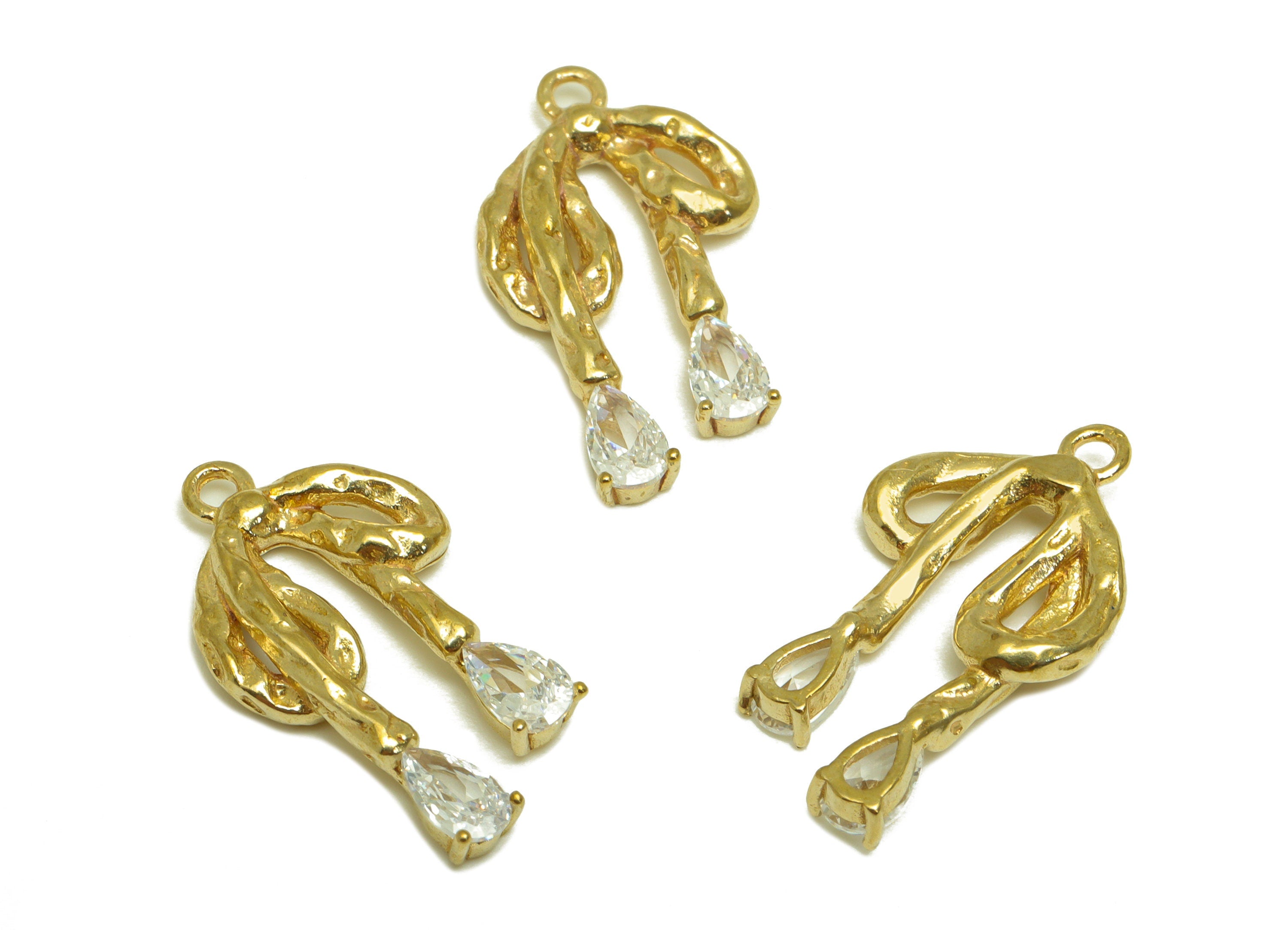Brass CZ Bow Tie Earring Charm - Raw Brass Drop Zircon Melt Earring Charm - Cubic Zircon Teardrop Pendant - 20.9x11.5x2.9mm - PP10471 - DOMEDBAZAAR