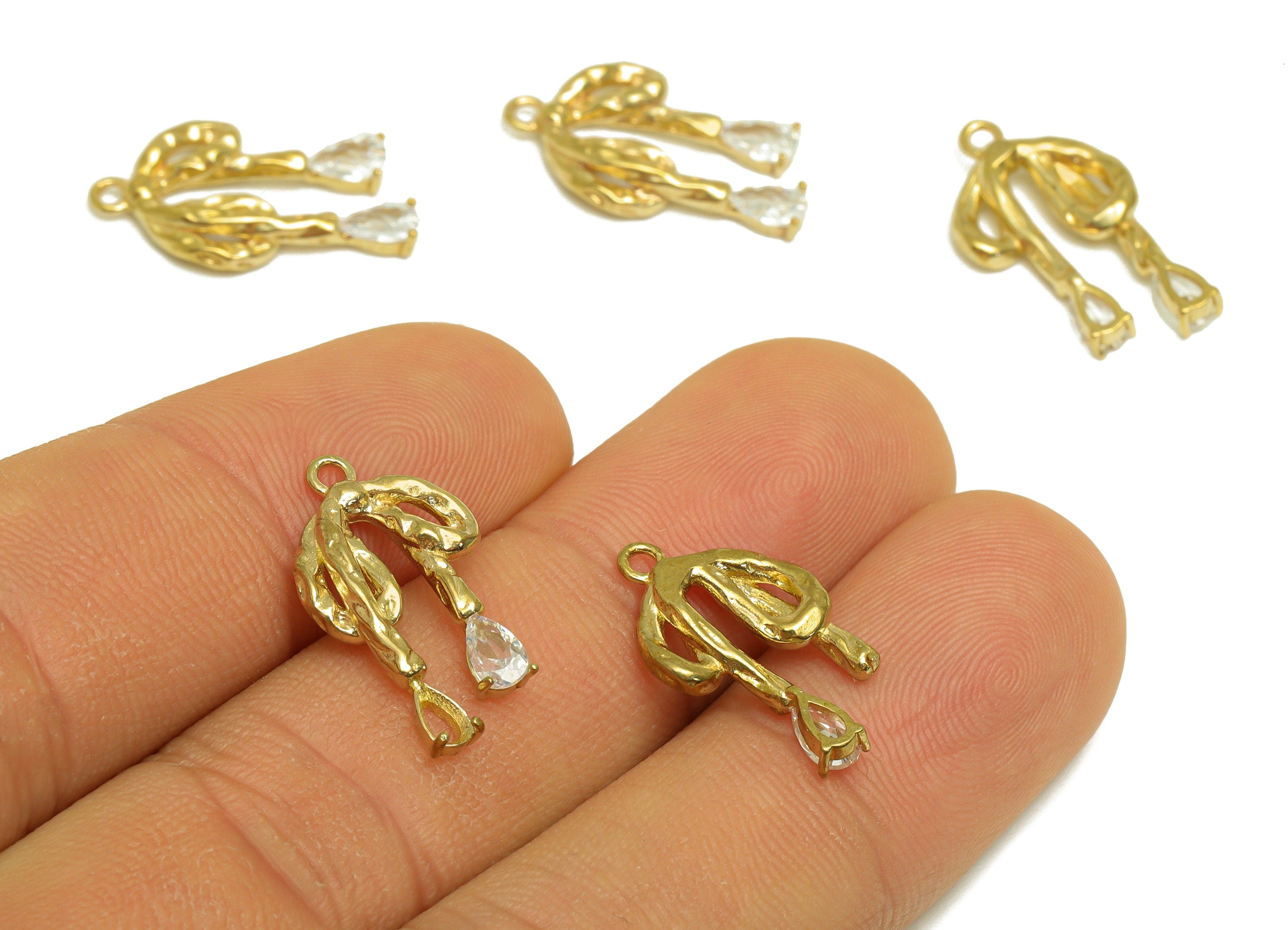 Brass CZ Bow Tie Earring Charm - Raw Brass Drop Zircon Melt Earring Charm - Cubic Zircon Teardrop Pendant - 20.9x11.5x2.9mm - PP10471 - DOMEDBAZAAR