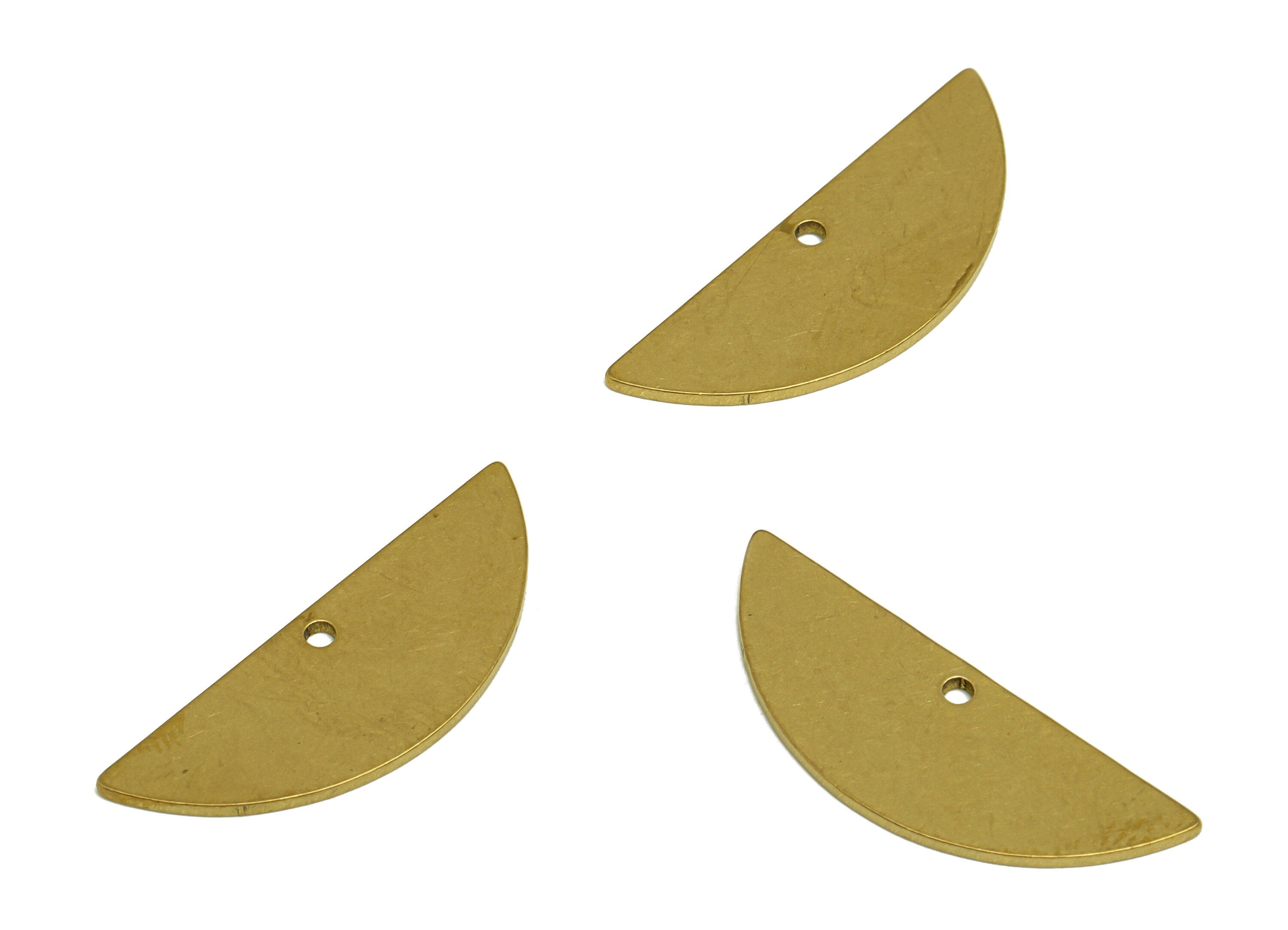 Brass Half Moon Earring Charm - Raw Brass Semi Circle Pendant - Brass Charms With Hole - Personalized Stamping Blank - 28x10x1.0mm - PP10465 - DOMEDBAZAAR