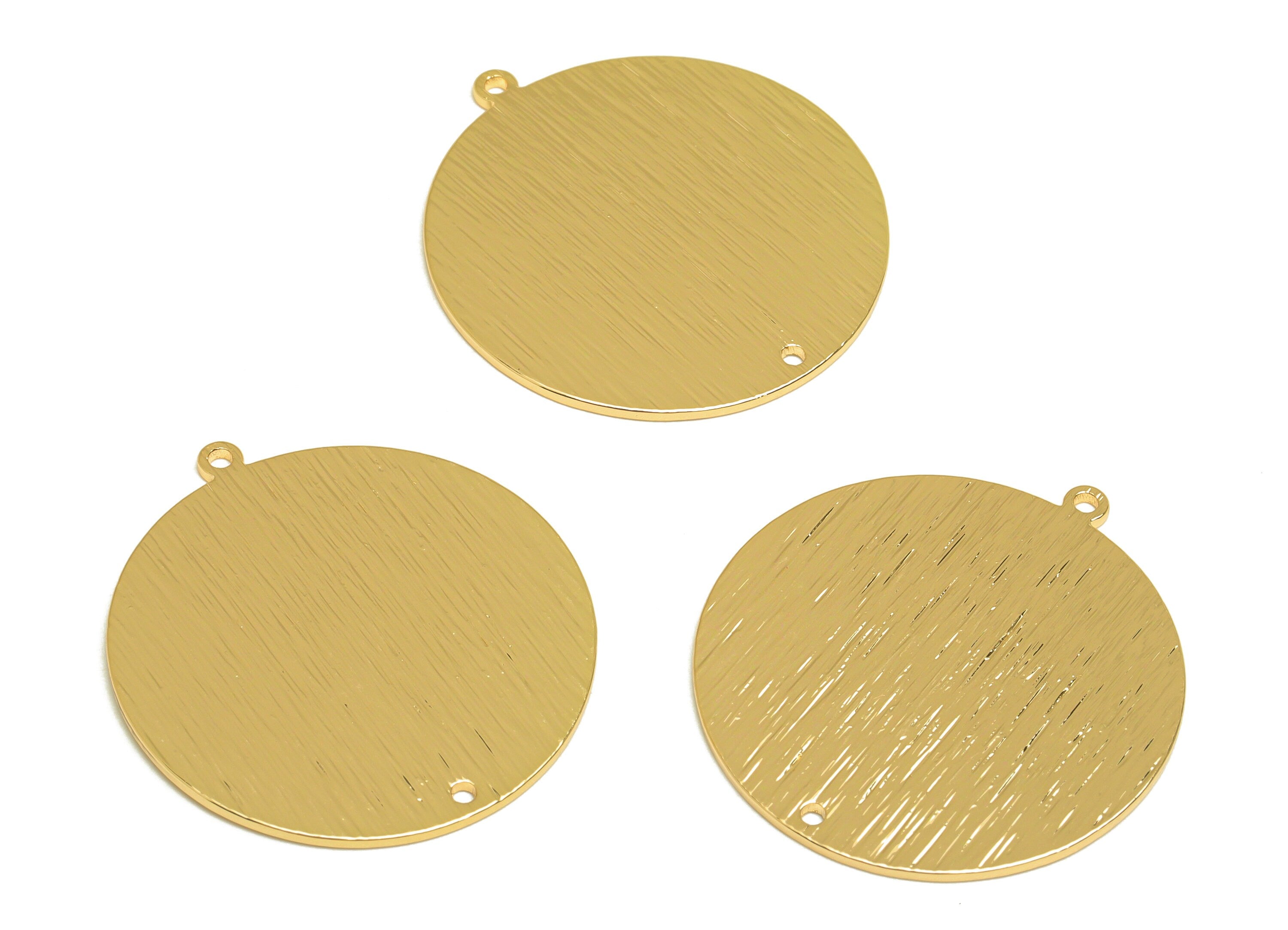 Brass Round Earring Connector - Brass Gold Circle Pendant - Textured Round Earring Charm - Kc Gold Tone Plating - 32.7x30x1.08mm - PP10446G - DOMEDBAZAAR
