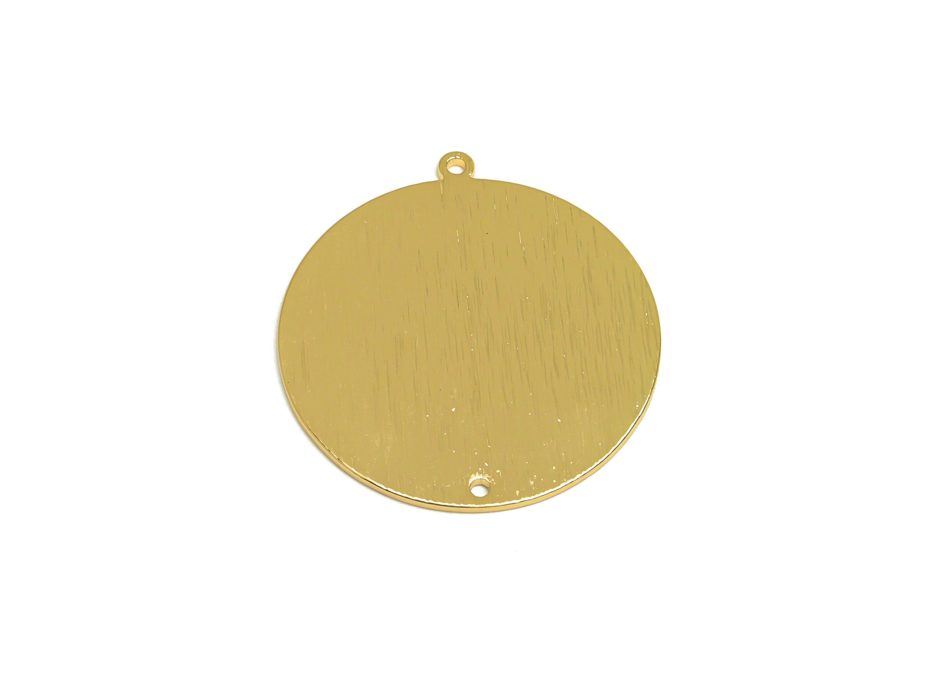 Brass Round Earring Connector - Brass Gold Circle Pendant - Textured Round Earring Charm - Kc Gold Tone Plating - 32.7x30x1.08mm - PP10446G - DOMEDBAZAAR