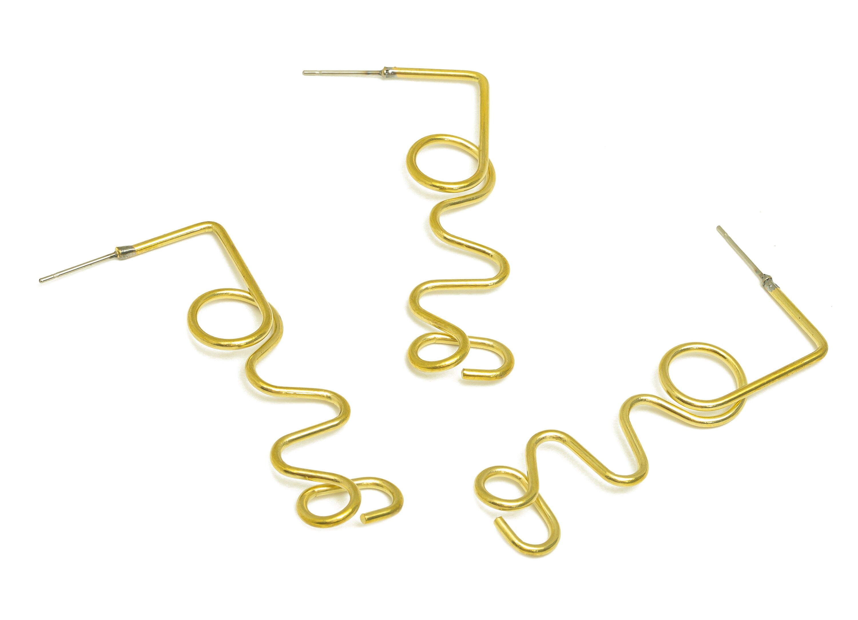 Brass Bent Wire Earring Stud - Raw Brass Twine Wire Earring Post - Brass Wire Earring Post - Twisted Wire Earring Post - 52x14x3mm - PP3304 - DOMEDBAZAAR