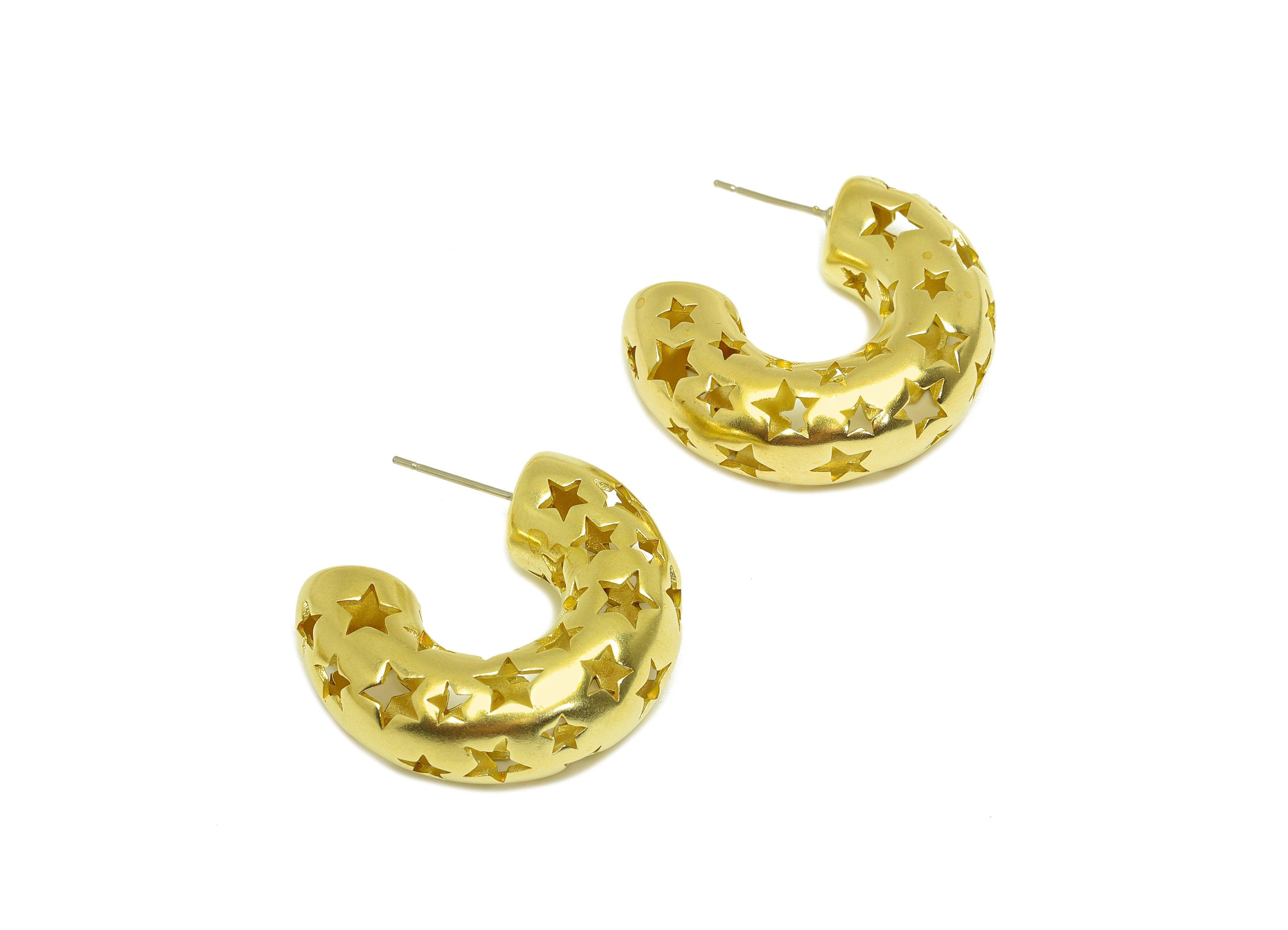 30mm Thick C Hoop Earring Stud - Raw Brass Hoop Earring Post - C Thick Hoop Star Earring Post - Hollow Hoop Earring - 30x25x10.5mm - PP10507 - DOMEDBAZAAR