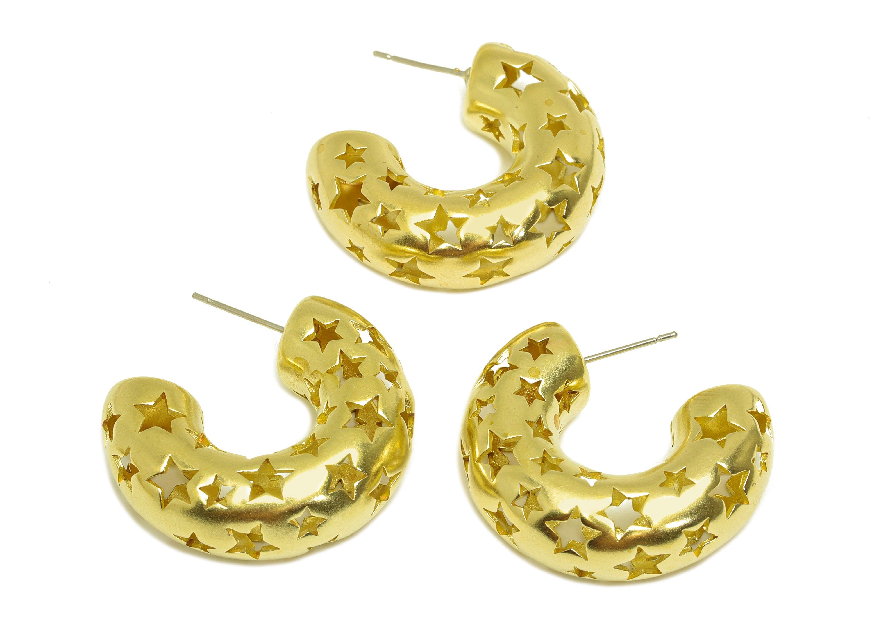 30mm Thick C Hoop Earring Stud - Raw Brass Hoop Earring Post - C Thick Hoop Star Earring Post - Hollow Hoop Earring - 30x25x10.5mm - PP10507 - DOMEDBAZAAR
