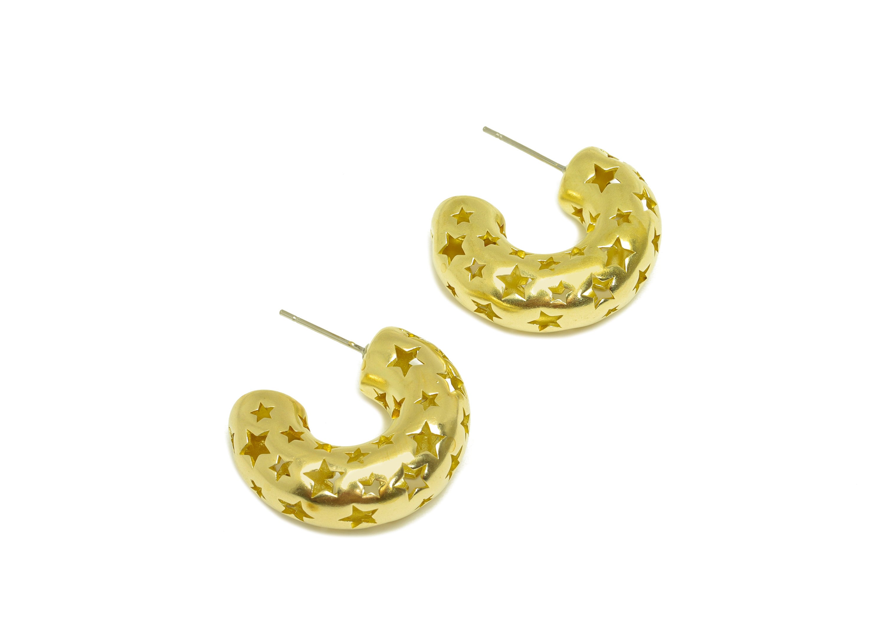 26mm Thick C Hoop Earring Stud - Raw Brass Hoop Earring Post - C Thick Hoop Star Earring Post - Hollow Hoop Earring - 26x21x9mm - PP10508 - DOMEDBAZAAR