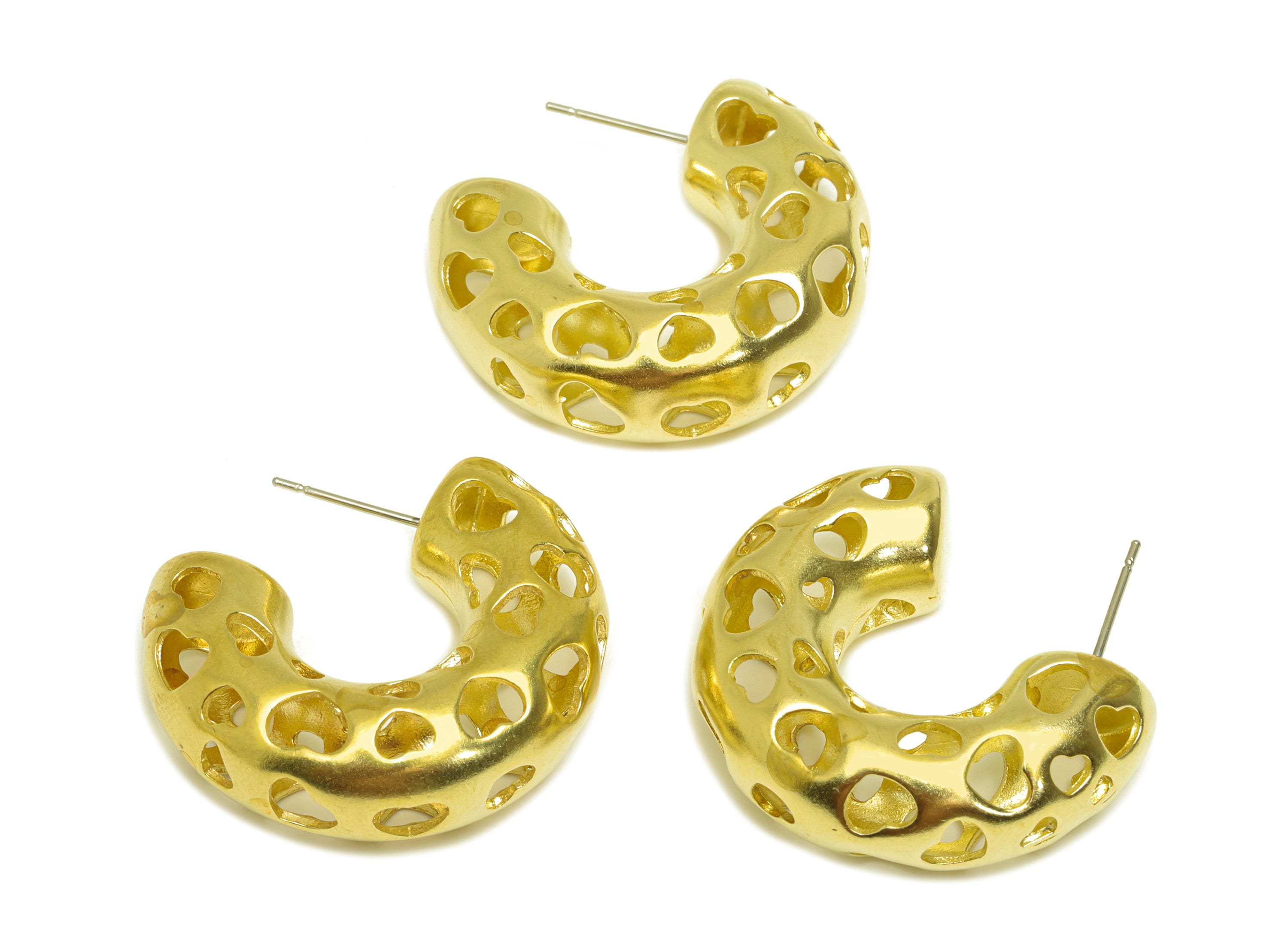 30mm Thick C Hoop Earring Stud - Raw Brass Hoop Earring Post - C Thick Hoop Heart Earring Post - Hollow Hoop Earring - 30x25x10mm - PP10511 - DOMEDBAZAAR