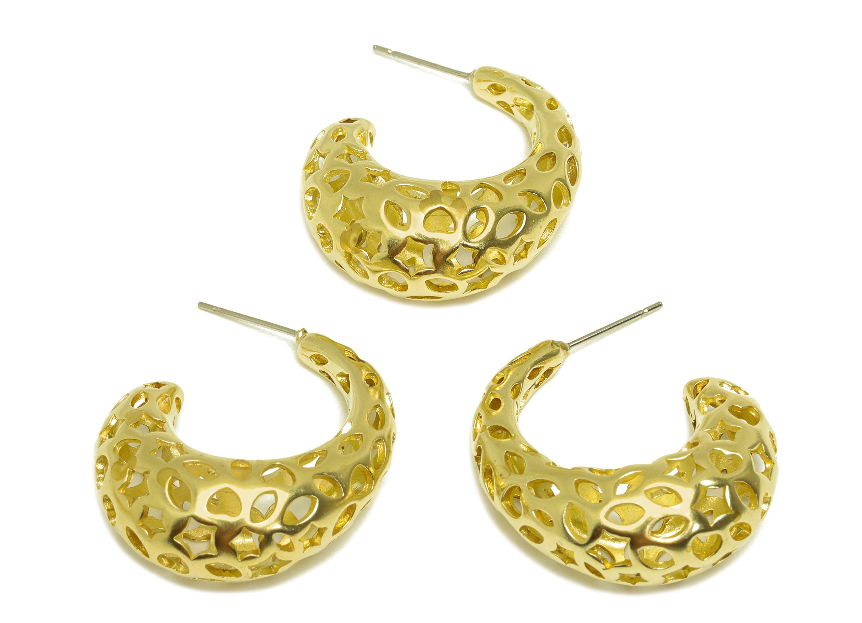 30mm Thick Hoop Earring Stud - Raw Brass Drop Marquise Earring Post - Heart Teardrop Hoop Star Earring Post Earring - 30x26x12mm - PP10517 - DOMEDBAZAAR