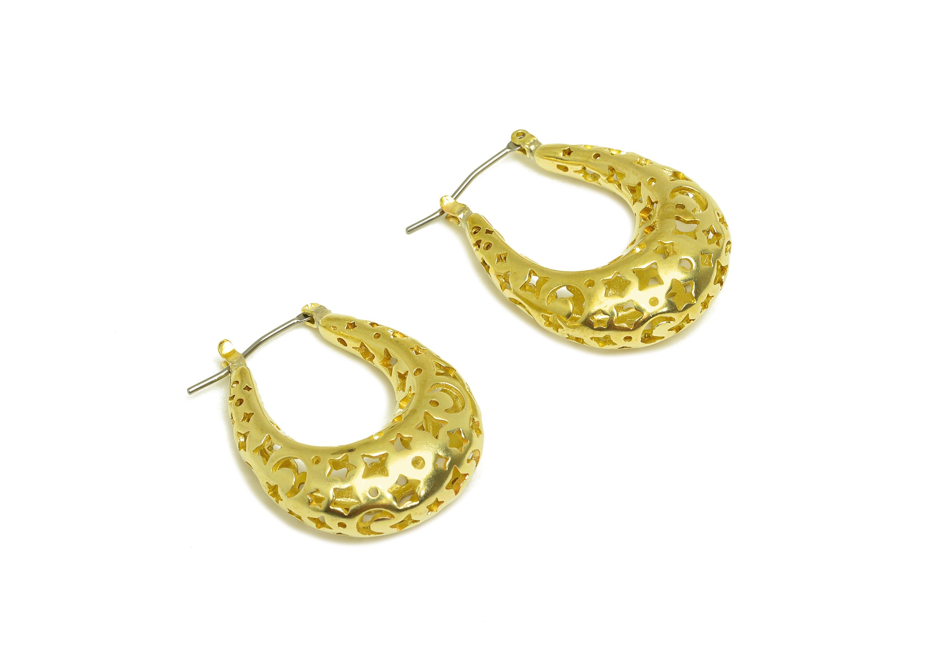 30mm Thick Hoop Earring Stud - Raw Brass Hinged Back Earring Post - Crescent Hoop Earring Post Earring - Hinged Back - 30x24x9.6mm - PP10514 - DOMEDBAZAAR