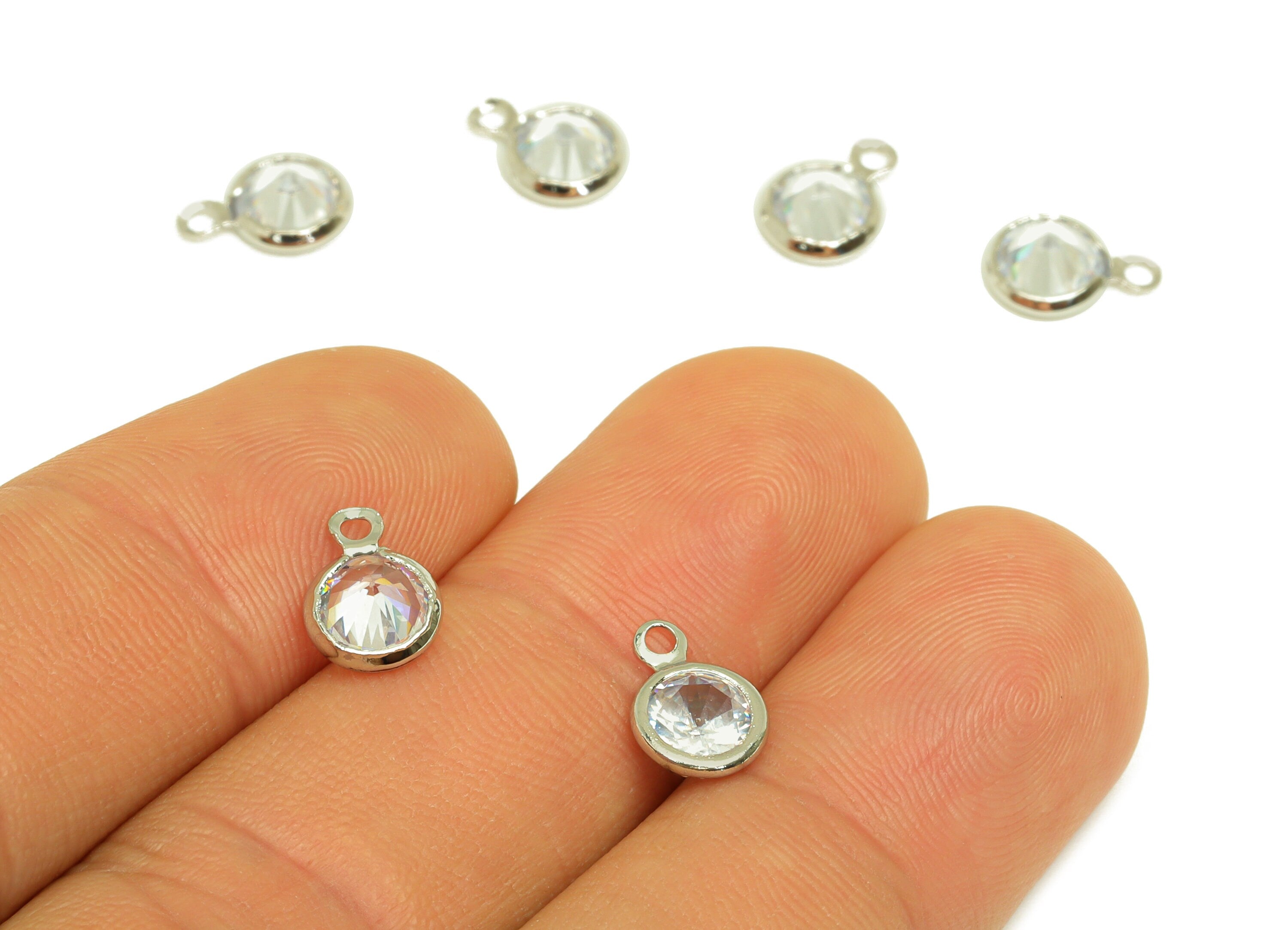 Brass CZ Earring Charms - Brass Diamond Pendant - Brass Cubic Zircon Diamond Charm - 18K Real White Gold Plating - 9.6x6.9x3.5mm - PP10519S - DOMEDBAZAAR