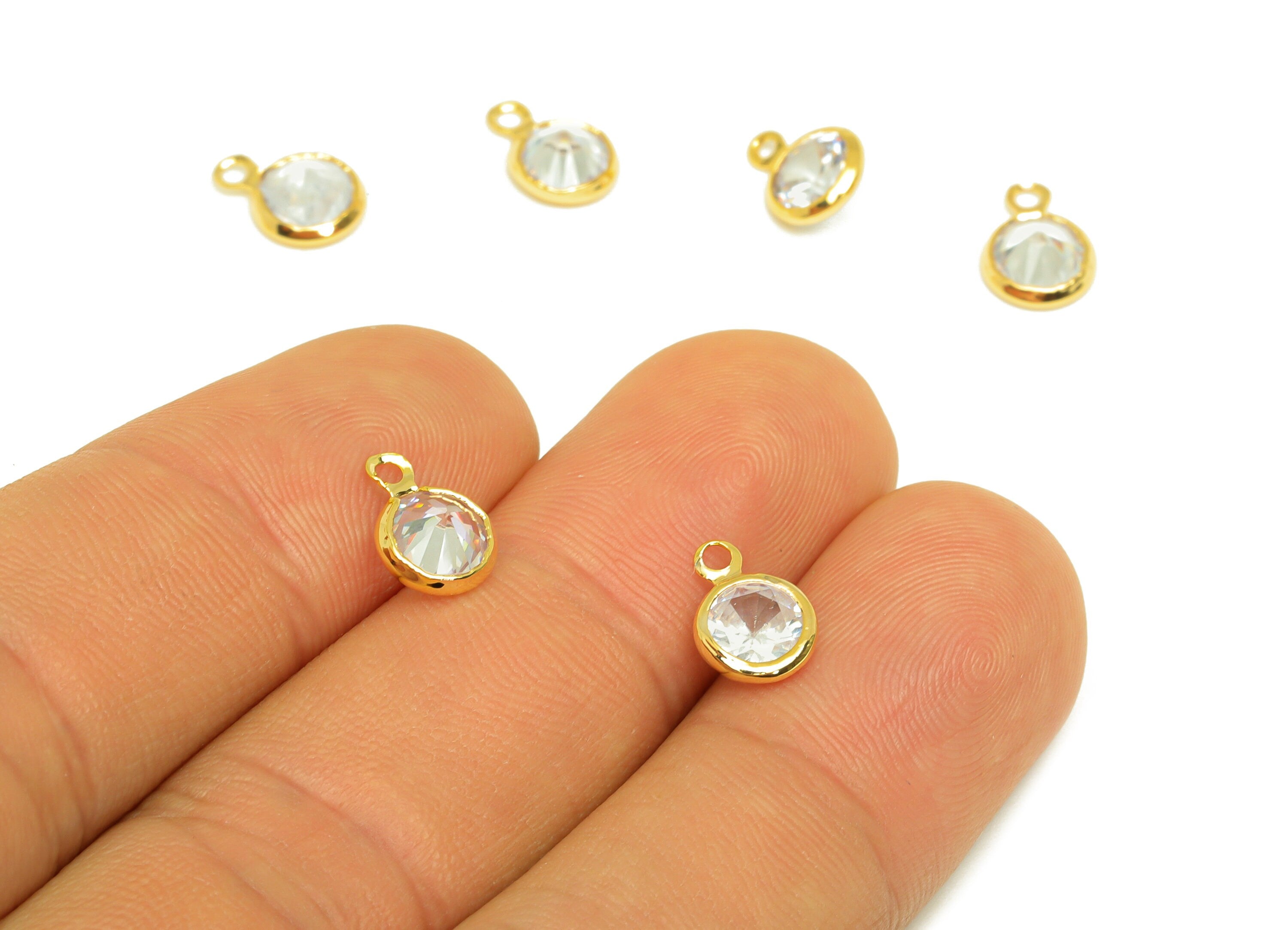 Brass CZ Earring Charms - Brass Diamond Pendant - Brass Cubic Zircon Diamond Charm - 18K Real Gold Plating - 9.6x6.9x3.5mm - PP10519G - DOMEDBAZAAR