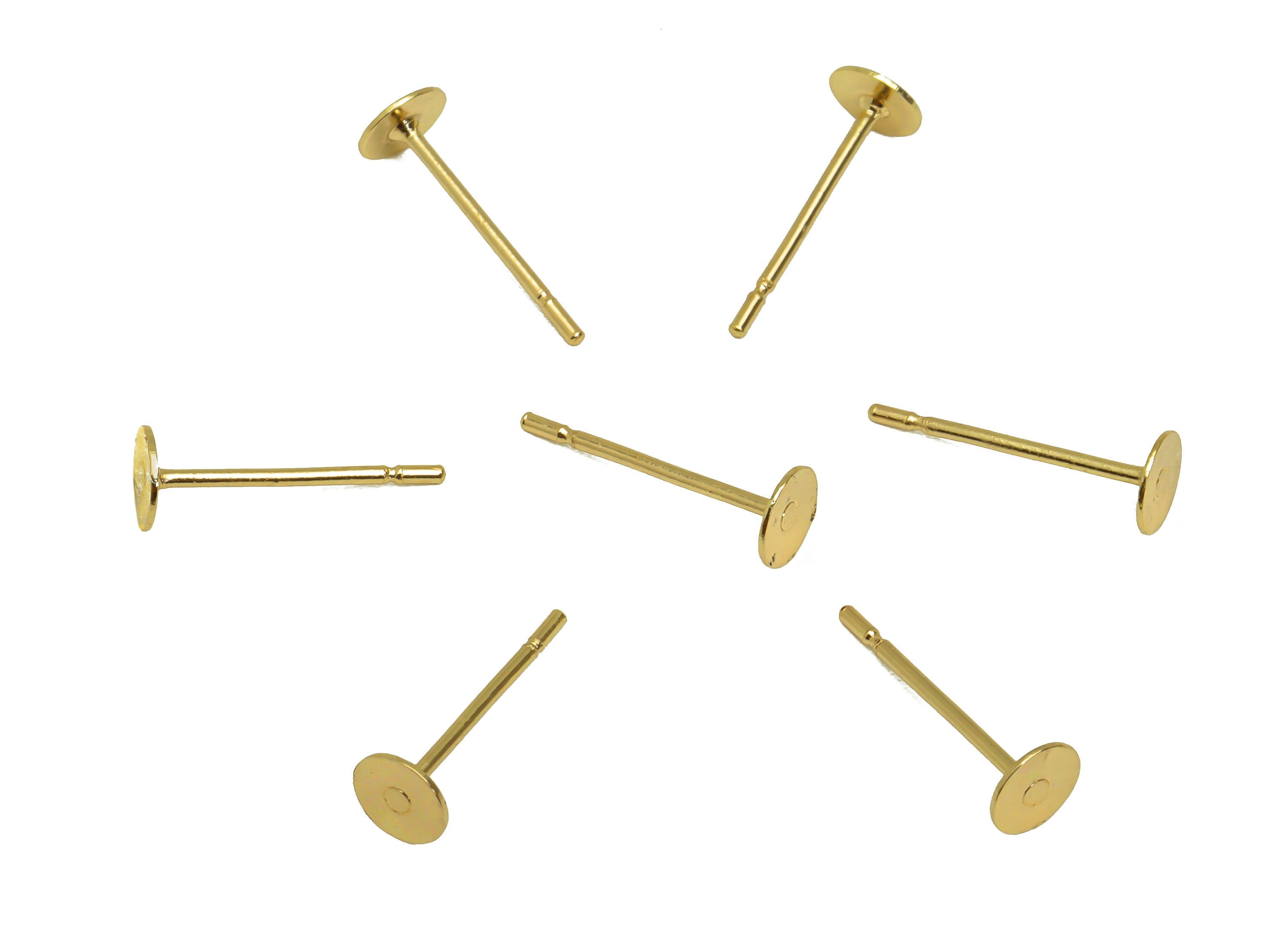 Earring Post Stud With Raw Brass Head - 4*12 - Stainless Steel Earring Posts - Kc Gold Tone Plating - 12mm x 4mm x 0.4mm - PP1546G - DOMEDBAZAAR