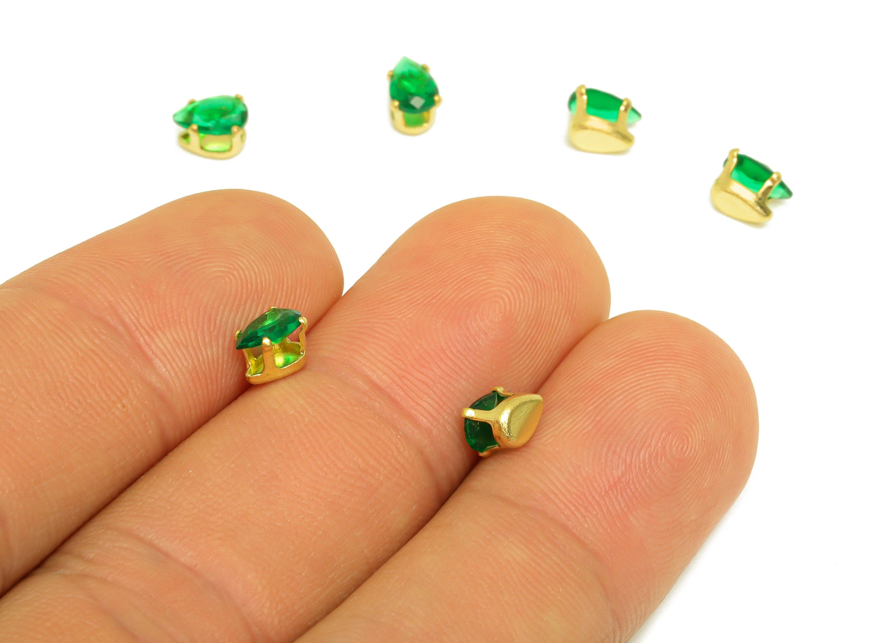 4x6mm Brass CZ Teardrop Earring Charm - Raw Brass Diamond Charm - Brass Emerald Zircon Charm - For Ring - For Necklace - 6x4x3mm-PP10528 - DOMEDBAZAAR