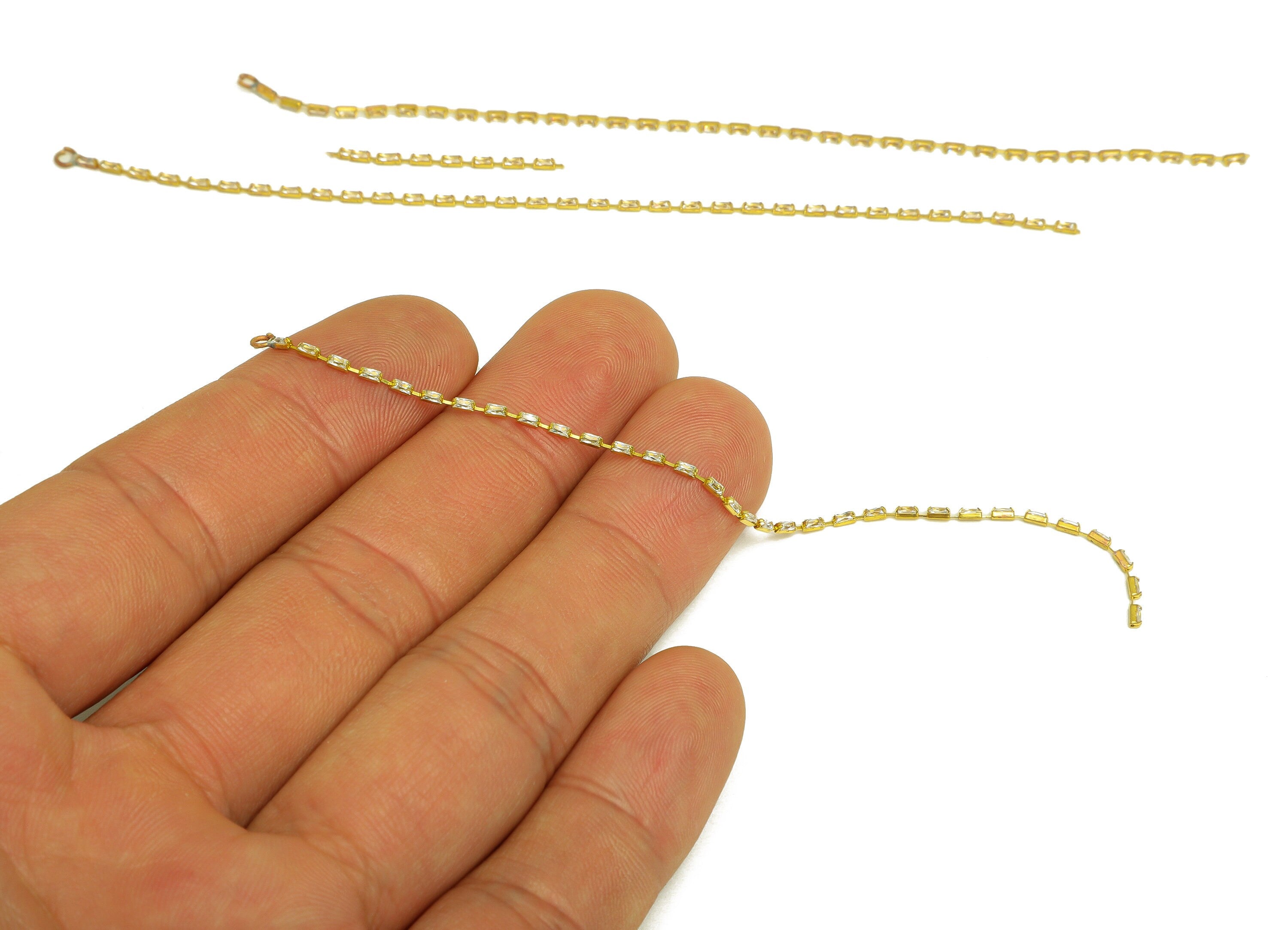 11cm Brass CZ Tassel Earring Charm - Brass Rectangle Zircon Tassel Charms - Brass Cubic Zircon Chain Dangle Charm - 11x1x1.3mm - PP10631-11 - DOMEDBAZAAR