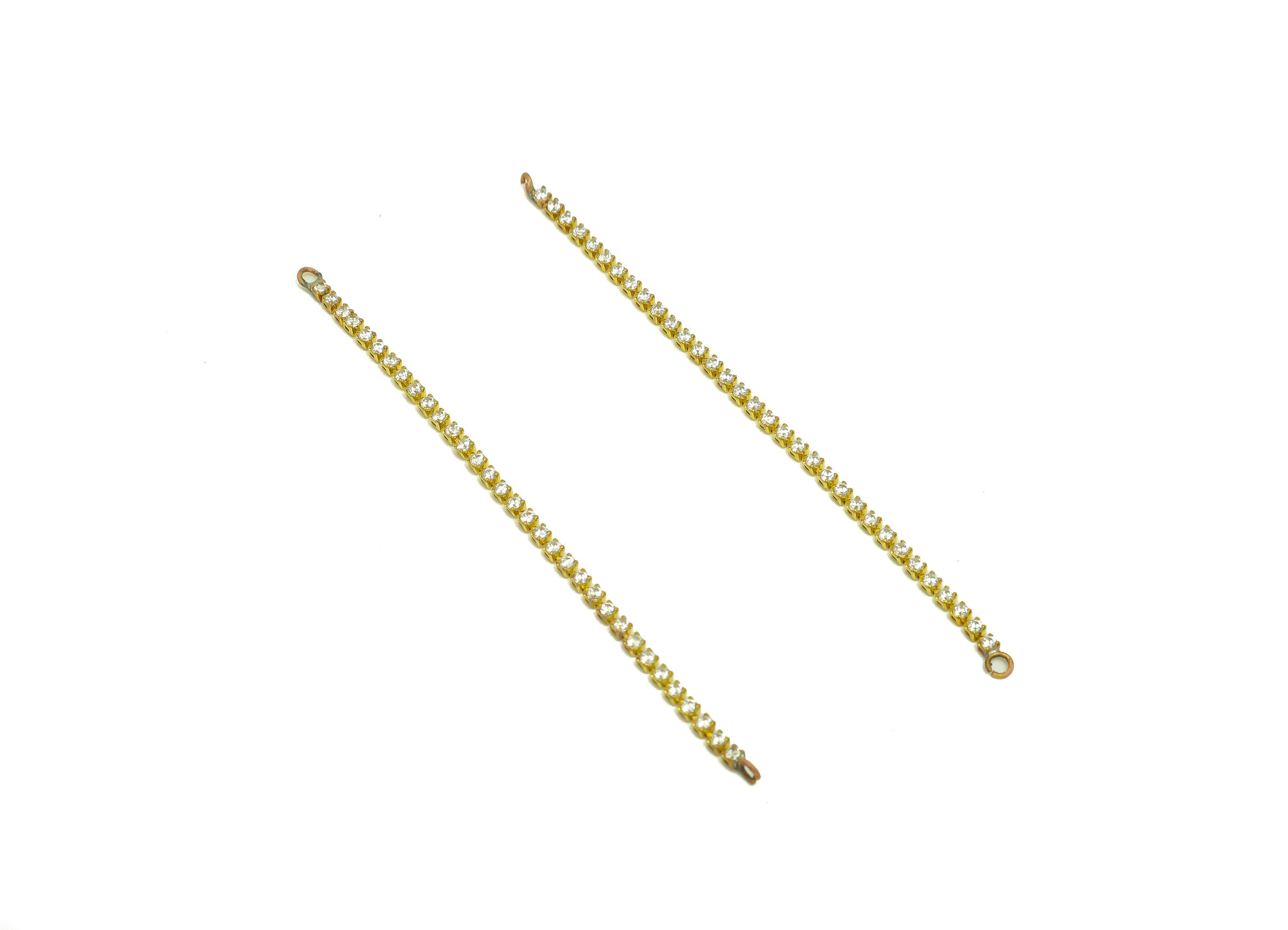 8cm Brass CZ Tassel Earring Connector - Brass Zircon Tassel Hang Earring Charm - Brass Cubic Zircon Chain Dangle Charm - 8x1.7x1mm-PP10630-8 - DOMEDBAZAAR