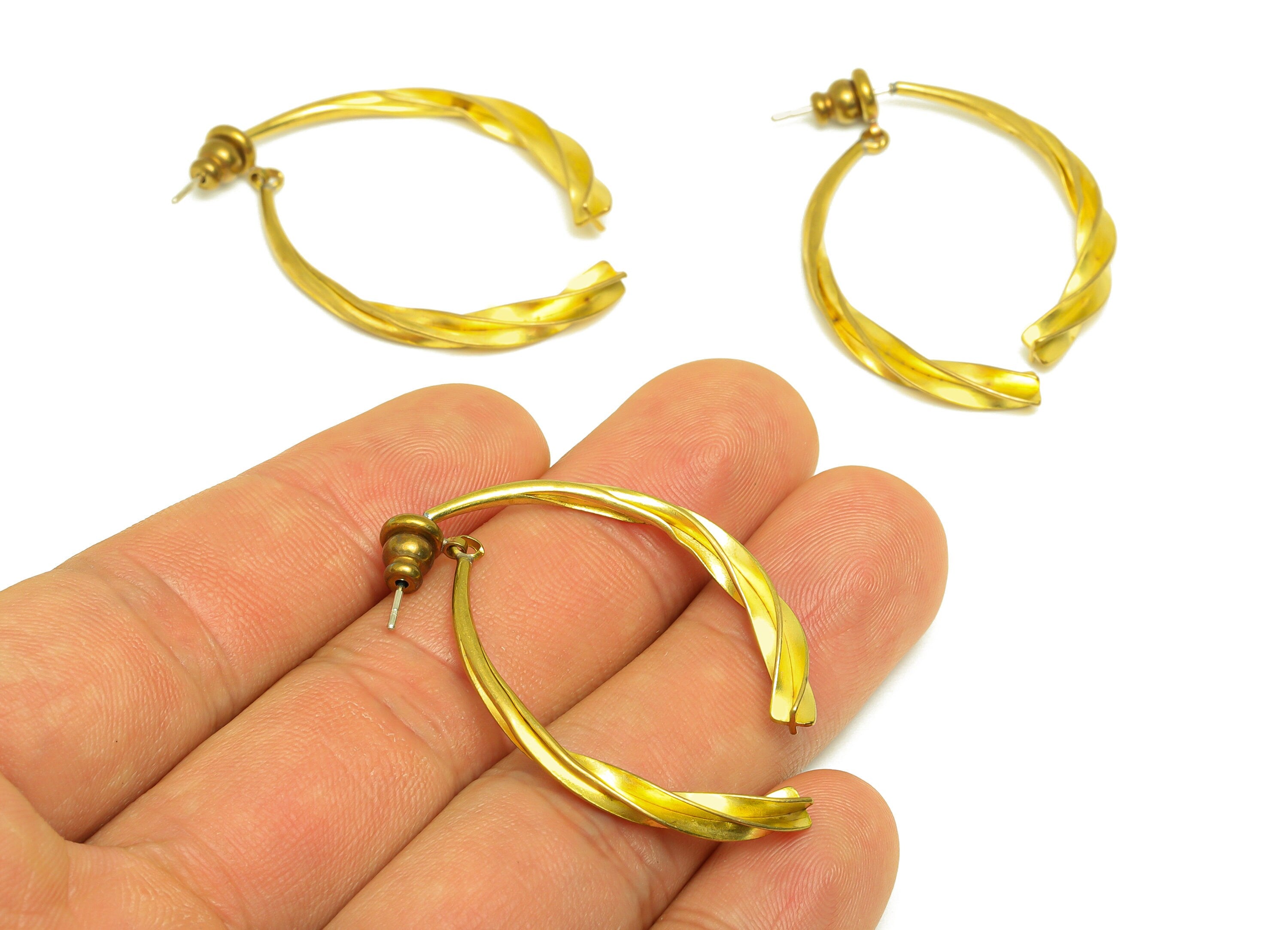 Brass Dangle Earring Stud - Raw Brass Bent Stick Earring Post - Brass Bent Bar Earring Post - 925 Silver Stud - 38.6x20x2.86mm - PP10582 - DOMEDBAZAAR