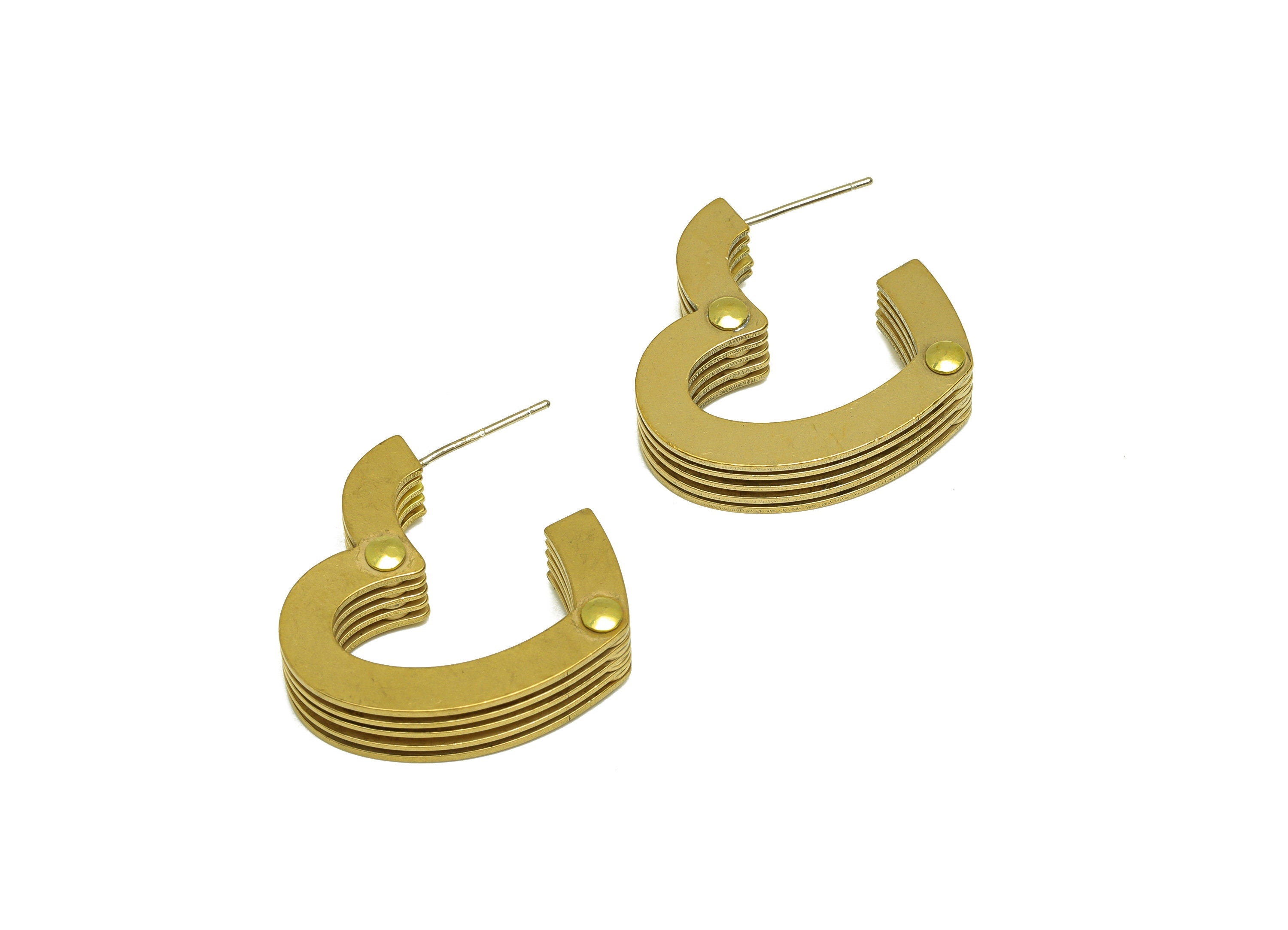 Brass Hoop Heart Earring Stud - Raw Brass Thick Heart Earring Post - Brass Open Hoop Thick Heart Earring Post - 24.9x23.9x6.8mm - PP10612 - DOMEDBAZAAR