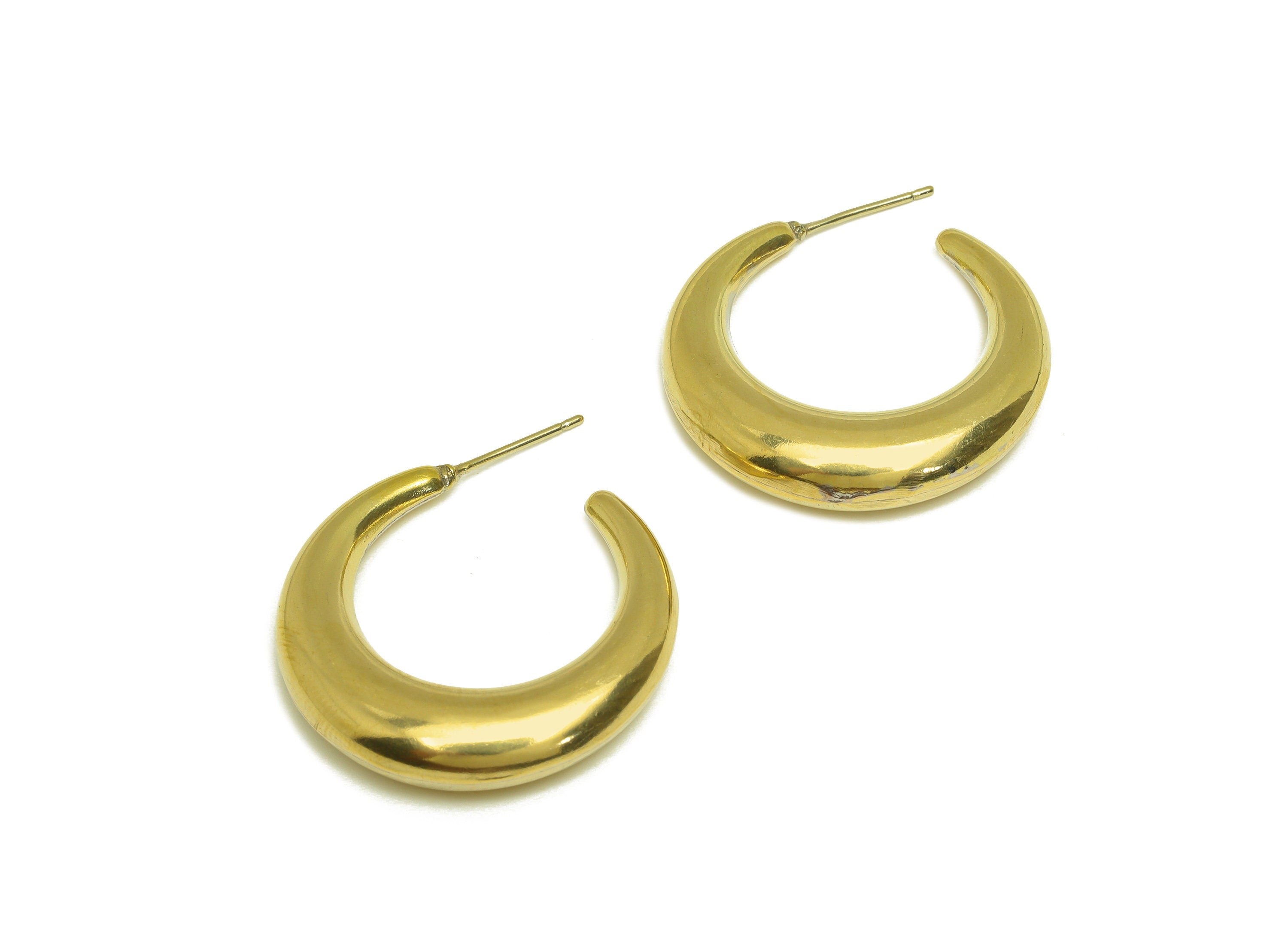 Brass Hoop Earring Stud - Raw Brass Thick Hoop Earring Post - Brass Hoop Thick Earring Post - Imitation Silver Stud - 30x28x6mm - PP10588 - DOMEDBAZAAR