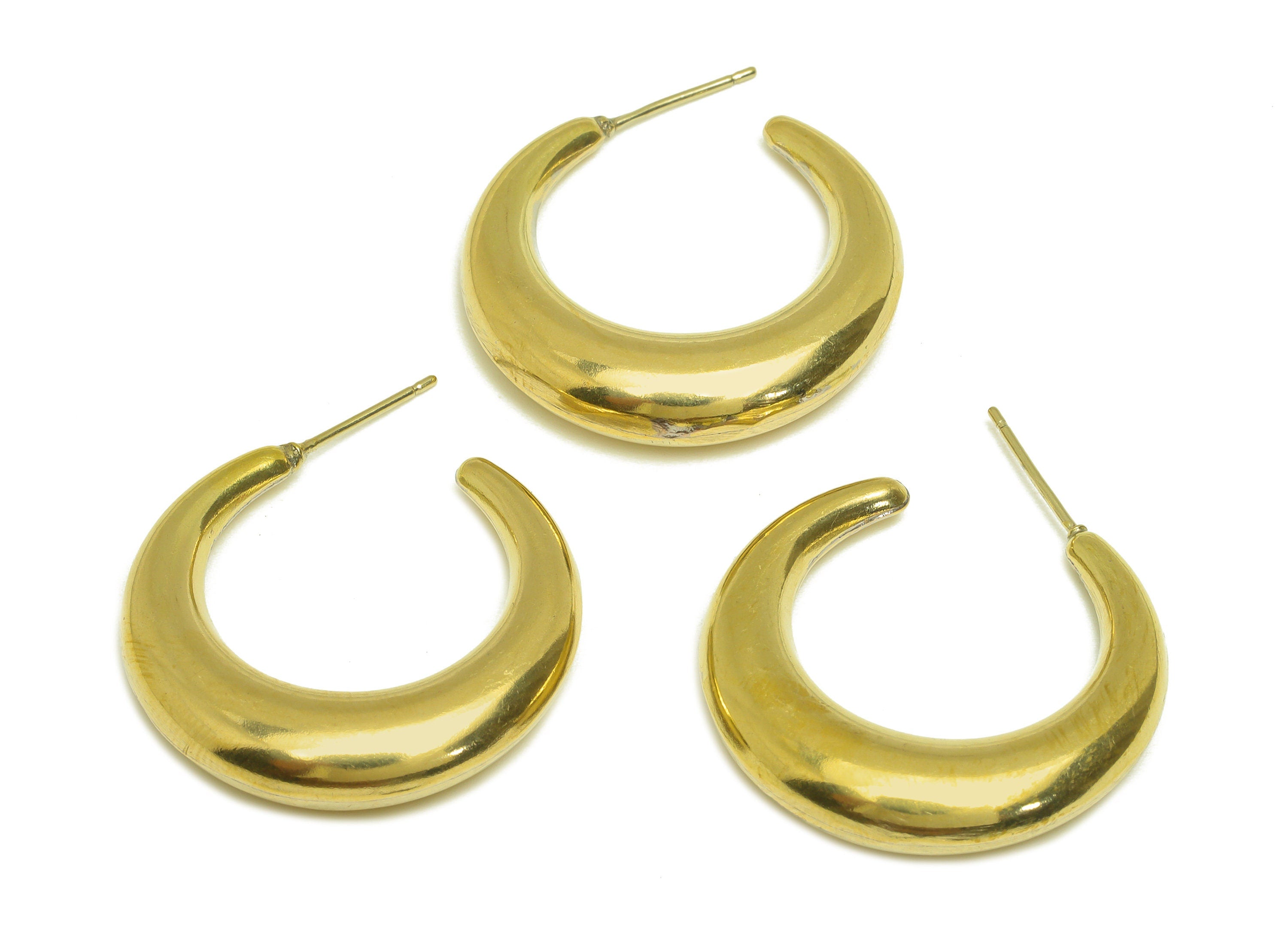 Brass Hoop Earring Stud - Raw Brass Thick Hoop Earring Post - Brass Hoop Thick Earring Post - Imitation Silver Stud - 30x28x6mm - PP10588 - DOMEDBAZAAR