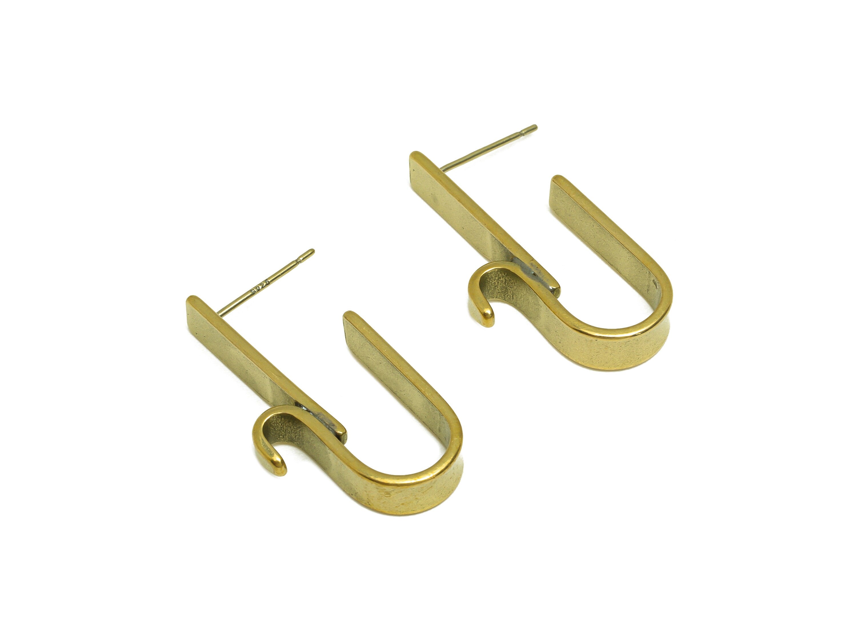 Brass Hoop Earring Stud - Raw Brass Bent Bar Earring Post - Brass Hoop Bent Stick Earring Post - Imitation Silver Stud - 30x15x5mm - PP10609 - DOMEDBAZAAR