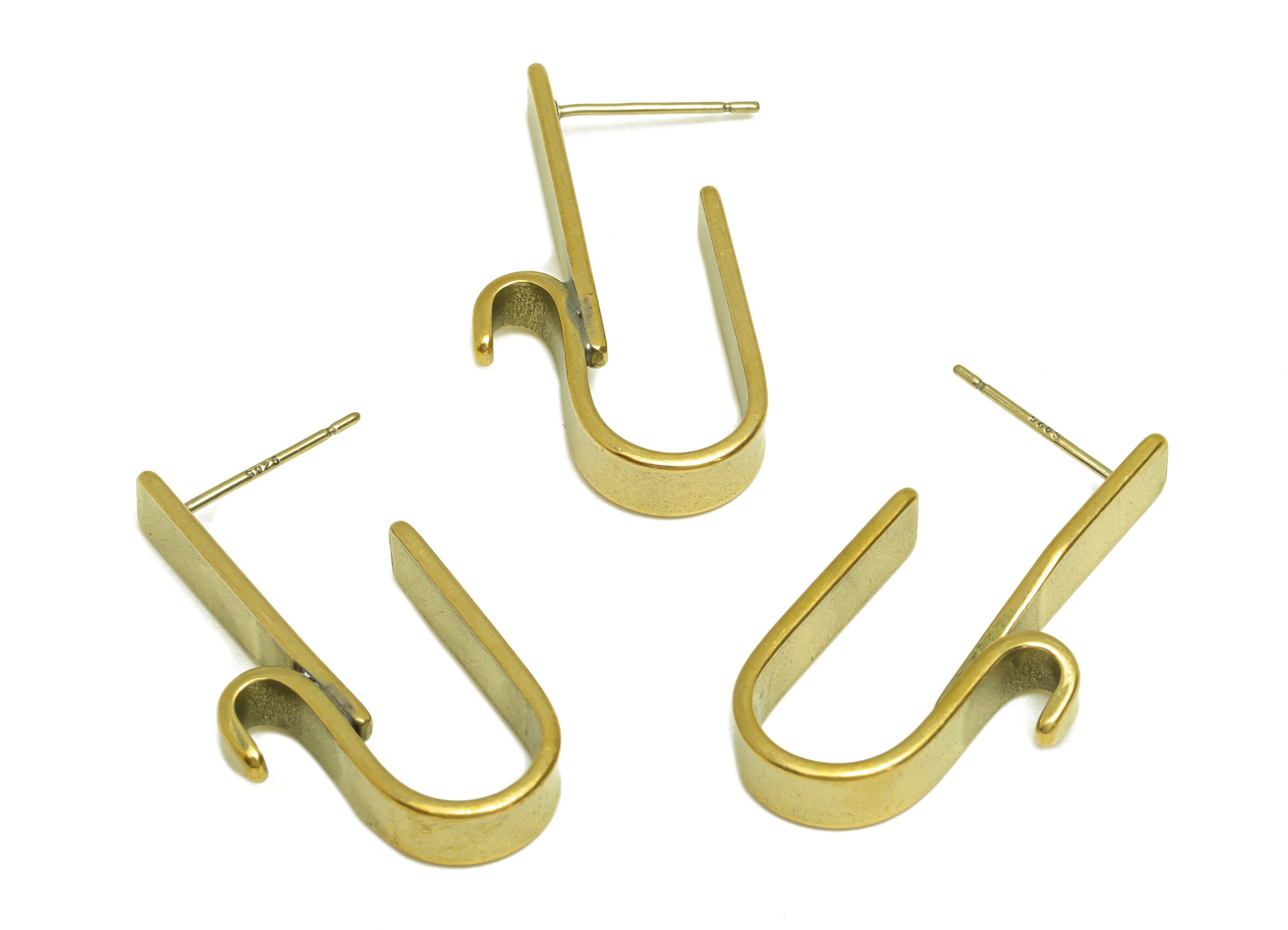 Brass Hoop Earring Stud - Raw Brass Bent Bar Earring Post - Brass Hoop Bent Stick Earring Post - Imitation Silver Stud - 30x15x5mm - PP10609 - DOMEDBAZAAR