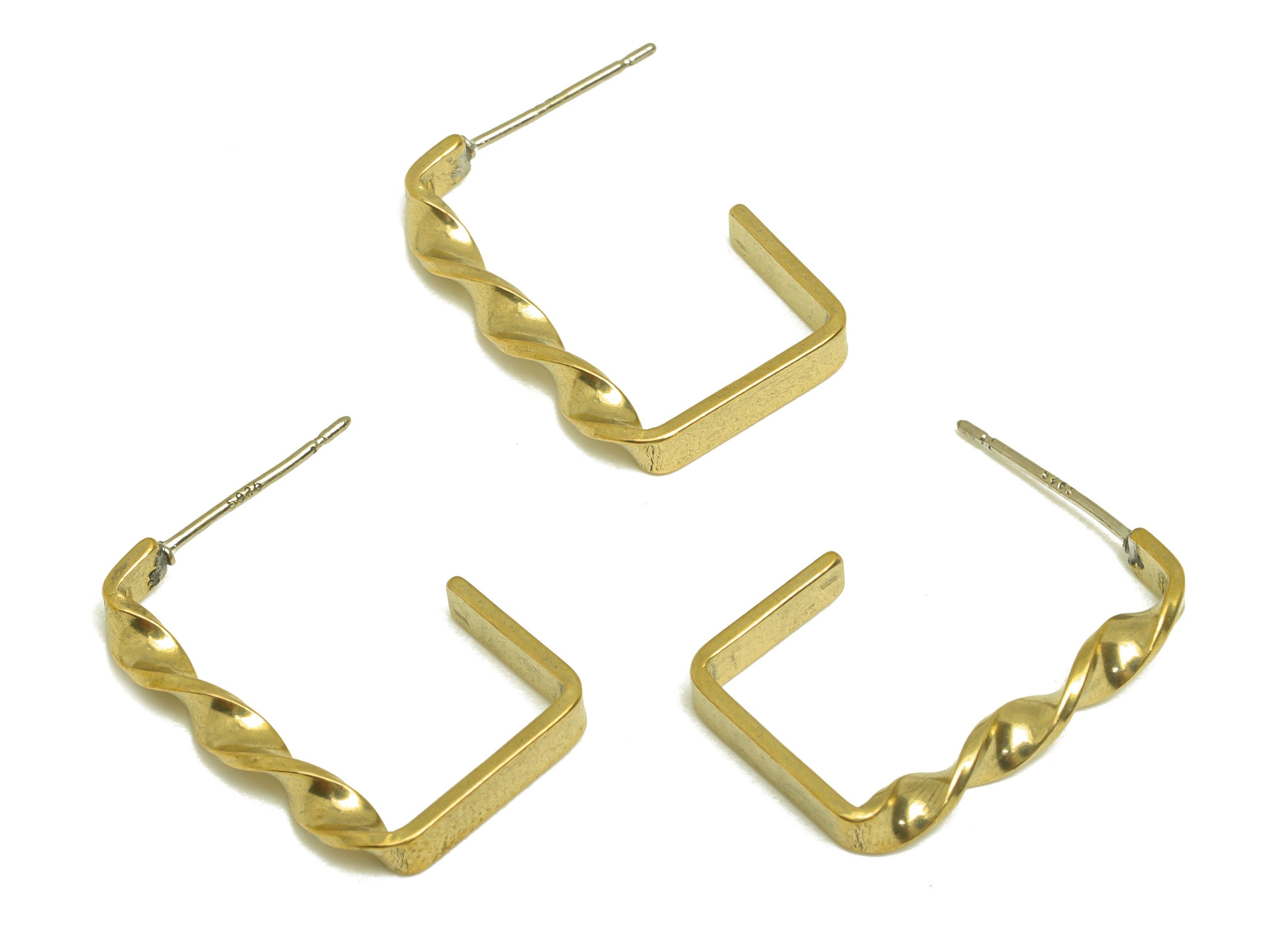 Brass Hoop Earring Stud - Raw Brass Textured Rectangle Earring Post - Brass Hoop Geometry Earring Post - Silver Stud - 22x15x3mm - PP10608 - DOMEDBAZAAR