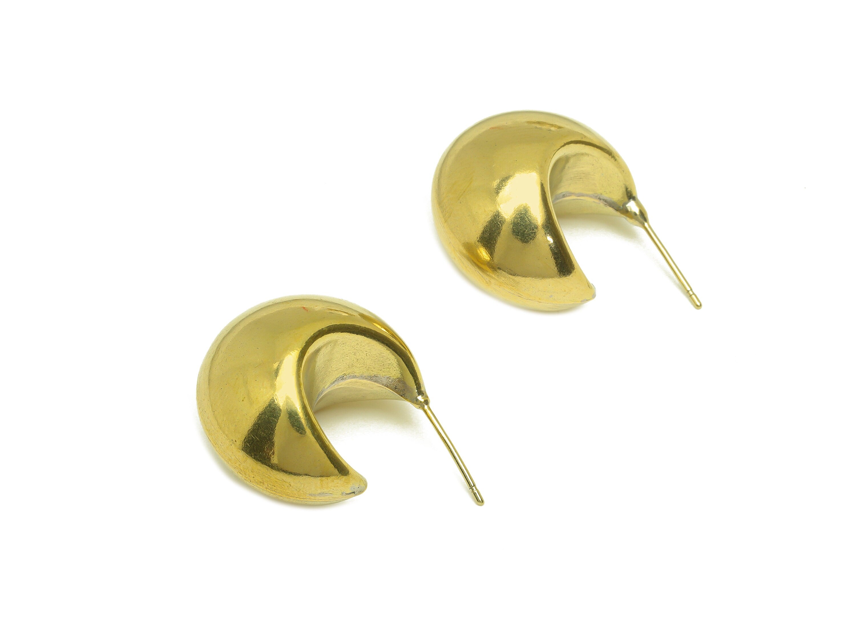 Brass Hoop C Earring Stud - Raw Brass Thick Crescent Hoop Earring Post - Brass Open Hoop Earring Post - Silver Stud - 22x20x16.7mm - PP10576 - DOMEDBAZAAR