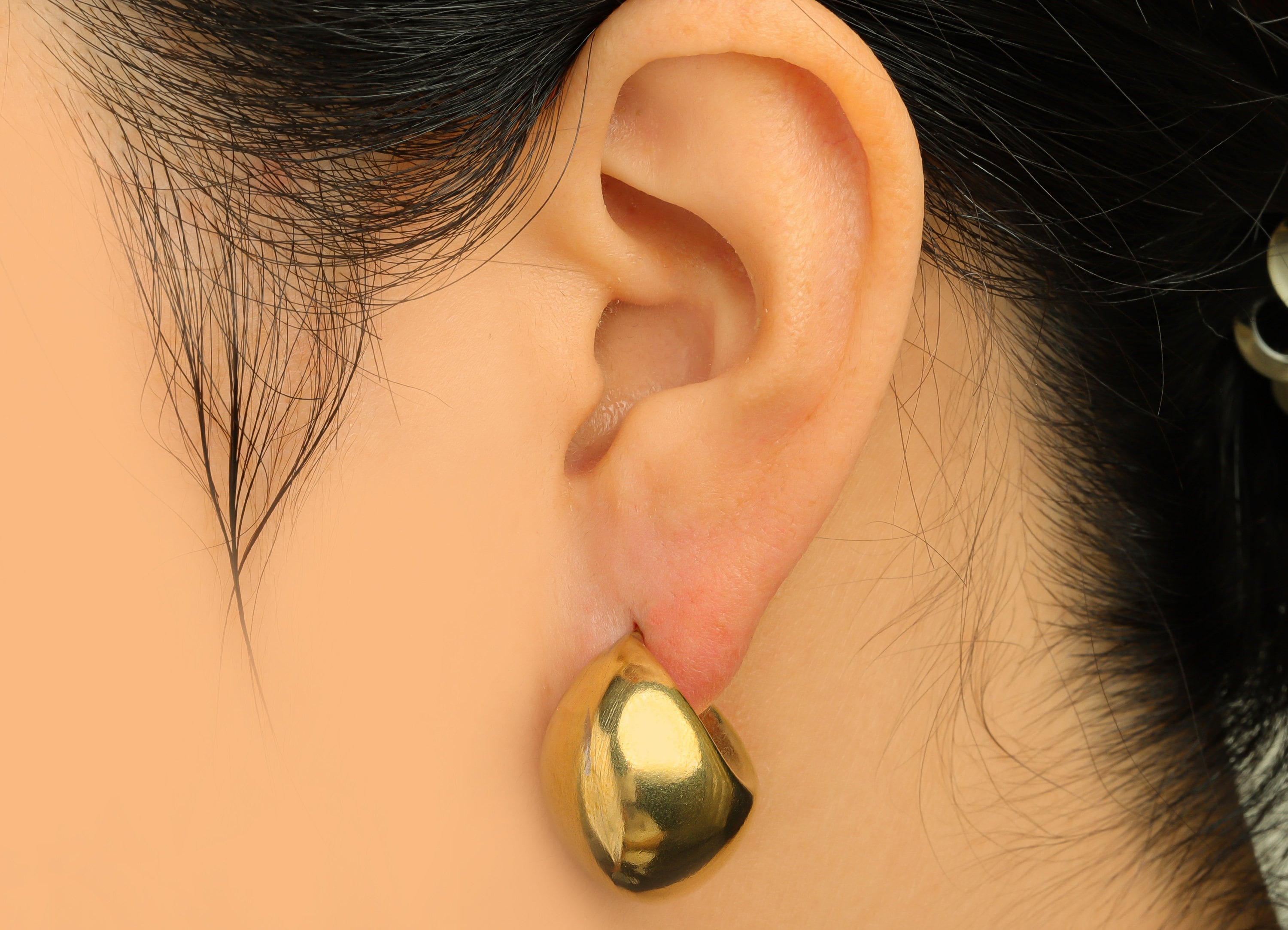 Brass Hoop C Earring Stud - Raw Brass Thick Crescent Hoop Earring Post - Brass Open Hoop Earring Post - Silver Stud - 22x20x16.7mm - PP10576 - DOMEDBAZAAR