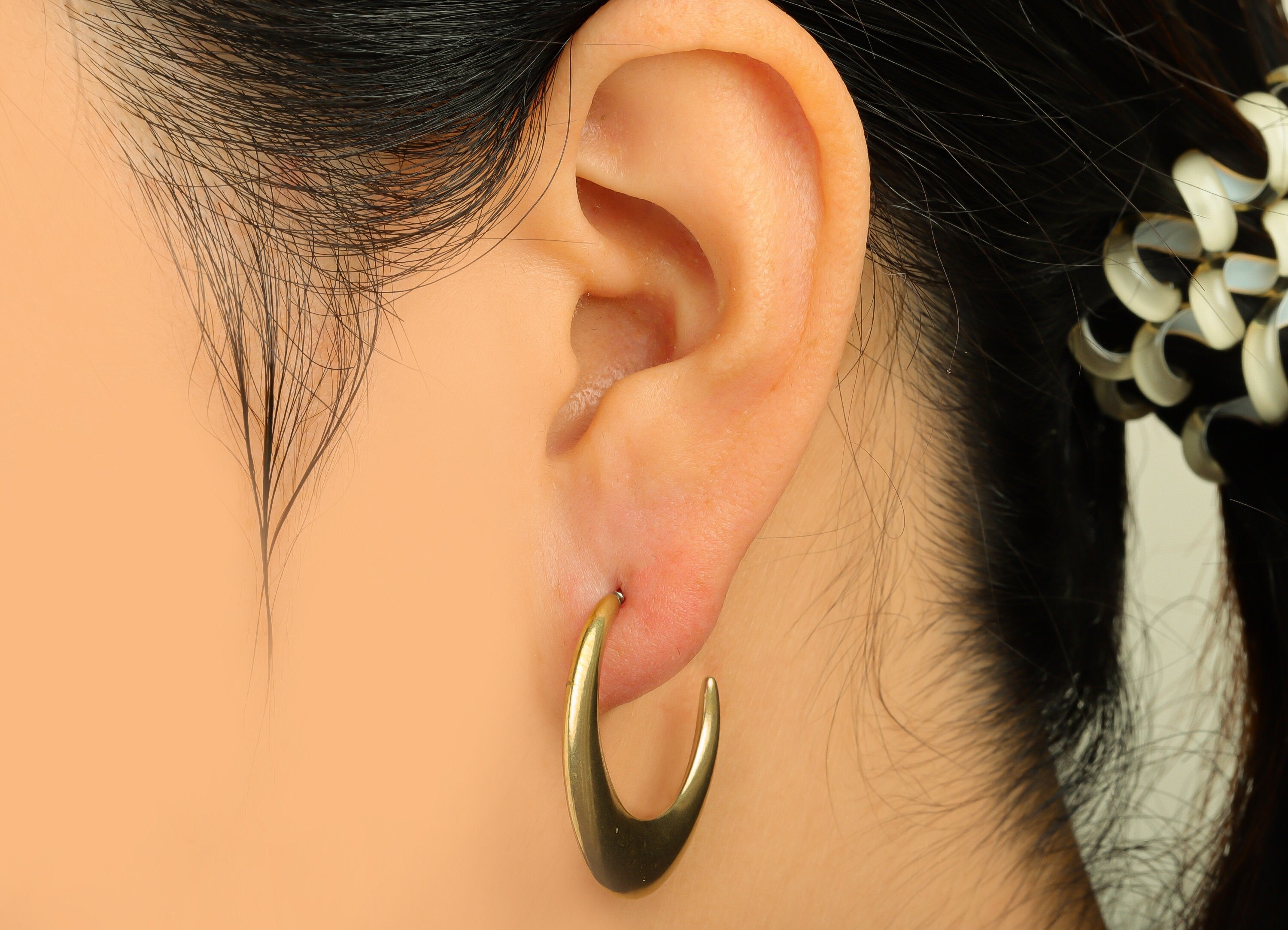 Brass Hoop C Earring Stud - Raw Brass Thick Hoop Earring Post - Brass Open Hopp Earring Post - Crescent Earring Post - 29x4x2.28mm - PP10587 - DOMEDBAZAAR