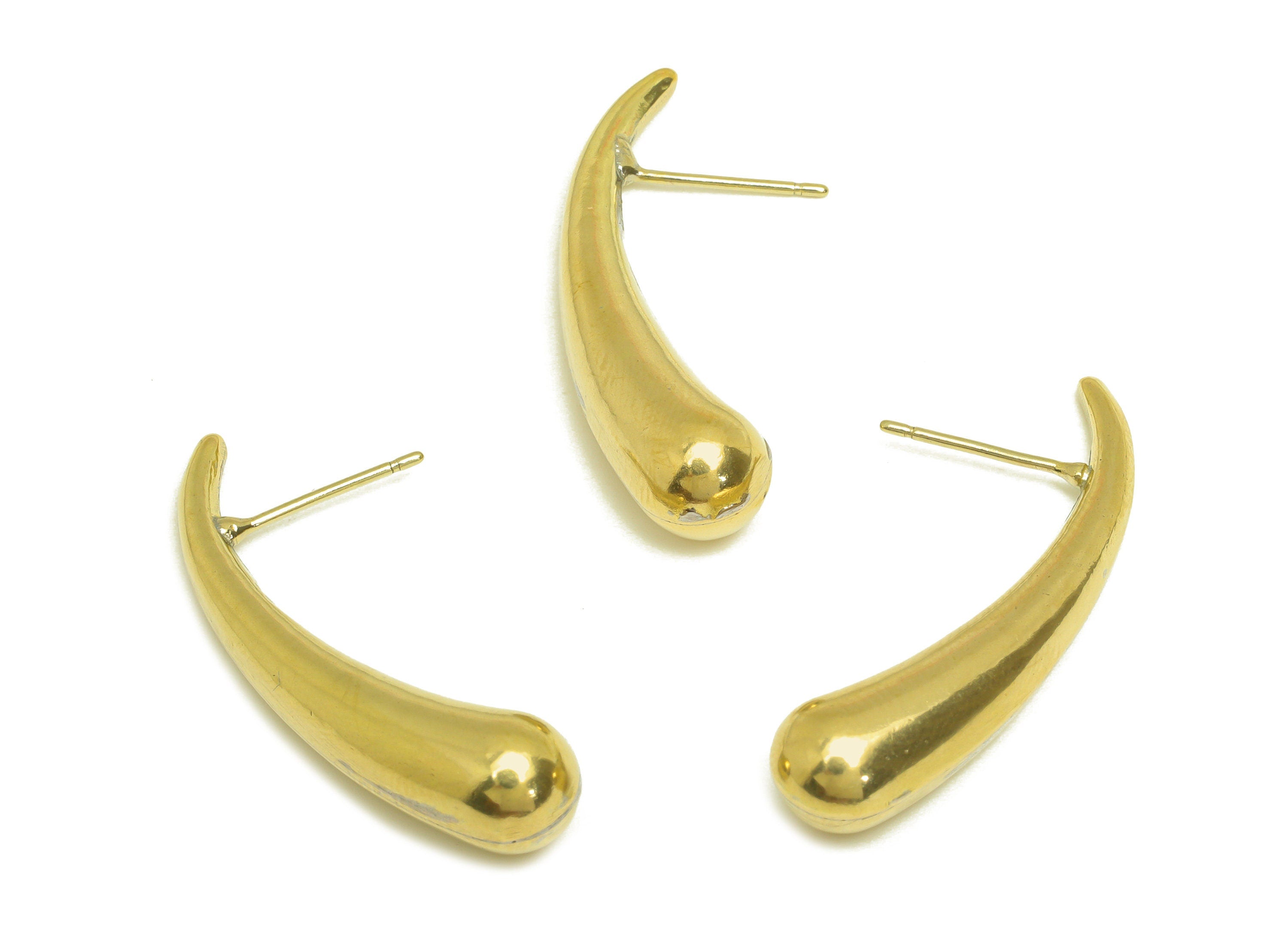 Brass Drop Earring Stud - Raw Brass Thick Teardrop Earring Post - Brass Bent Teardrop Earring Post - Silver Stud - 35x7.7x7.7mm - PP10556 - DOMEDBAZAAR